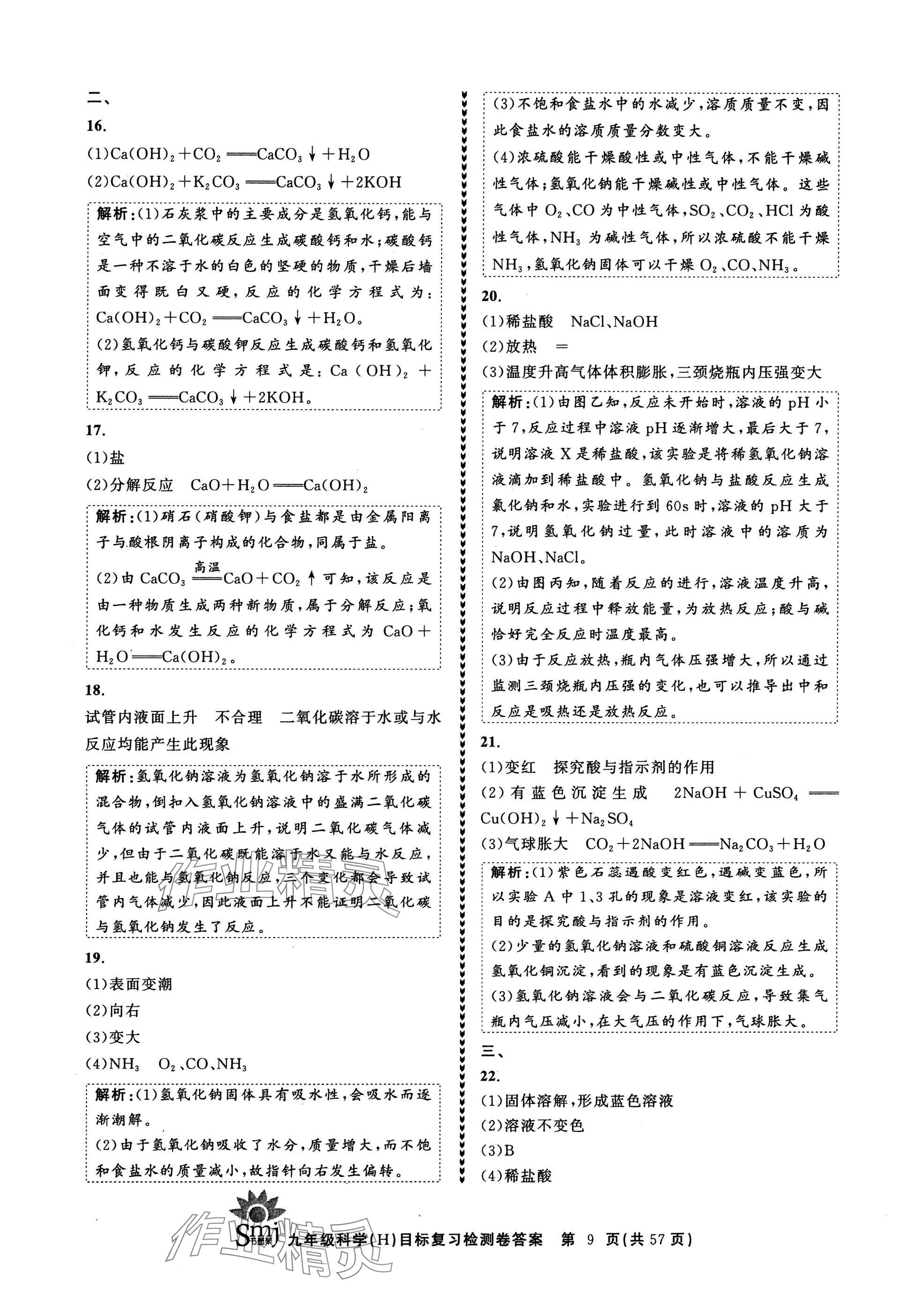 2024年目標(biāo)復(fù)習(xí)檢測卷九年級科學(xué)全一冊華師大版 參考答案第9頁