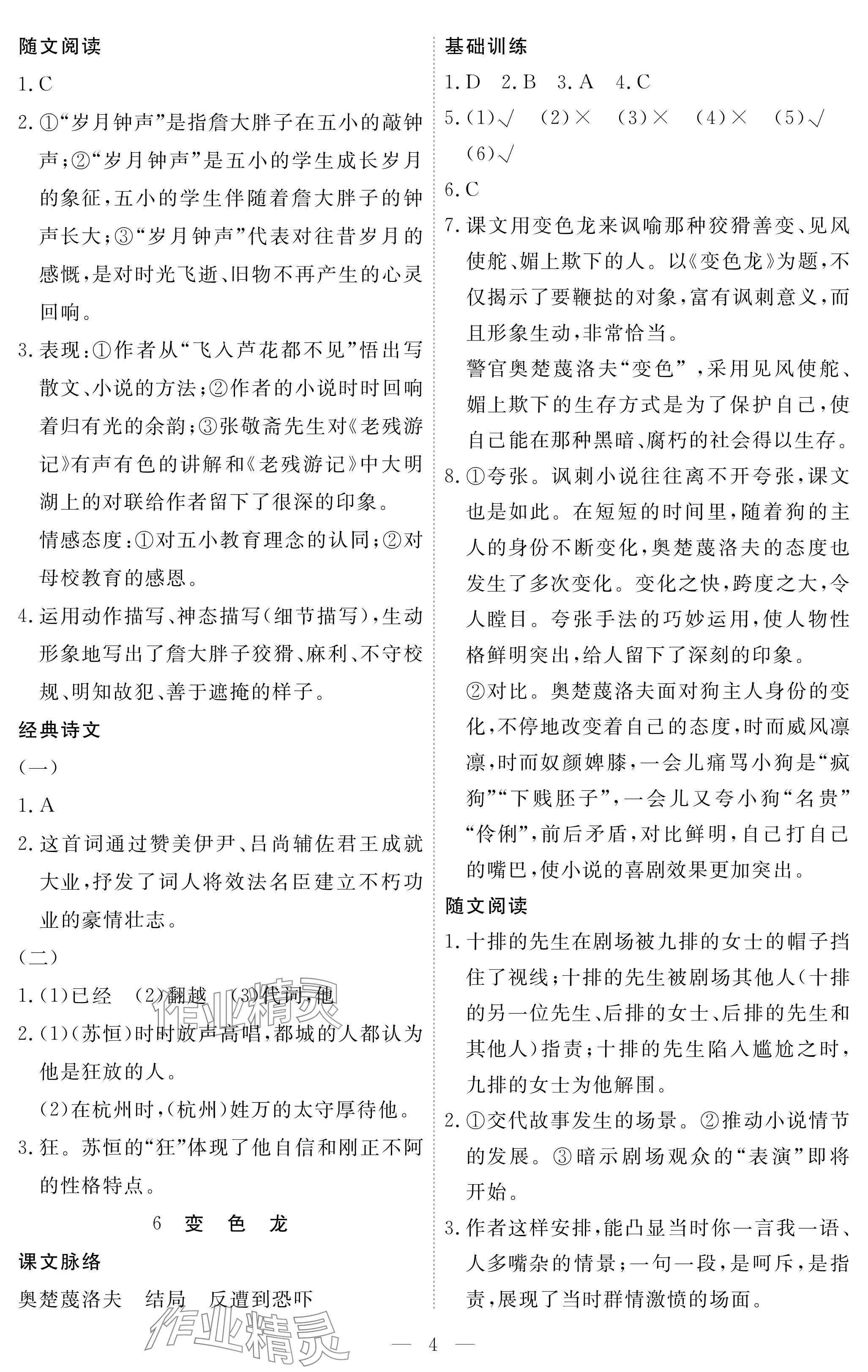 2025年一课一练创新练习九年级语文下册人教版 参考答案第4页