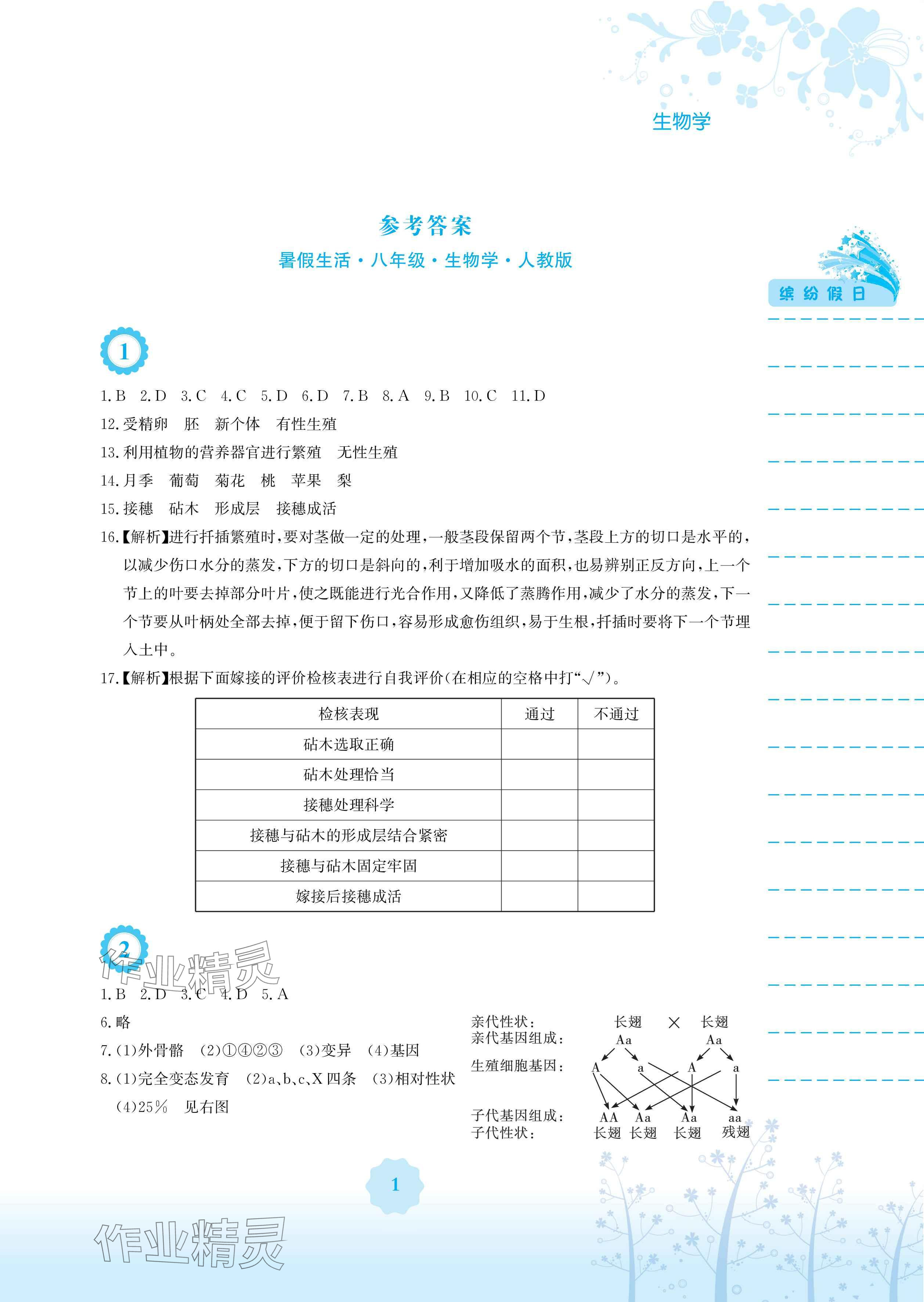 2025年暑假生活安徽教育出版社八年級生物人教版 參考答案第1頁
