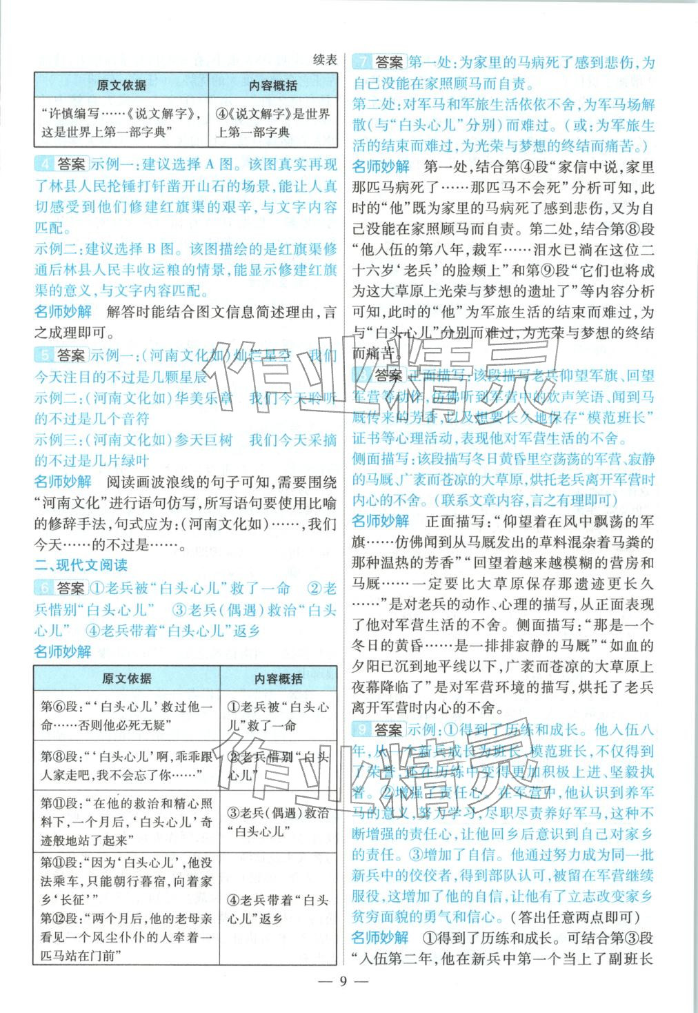 2026年河南中考真题抢分版九年级语文河南专版&nbsp;参考答案第9页