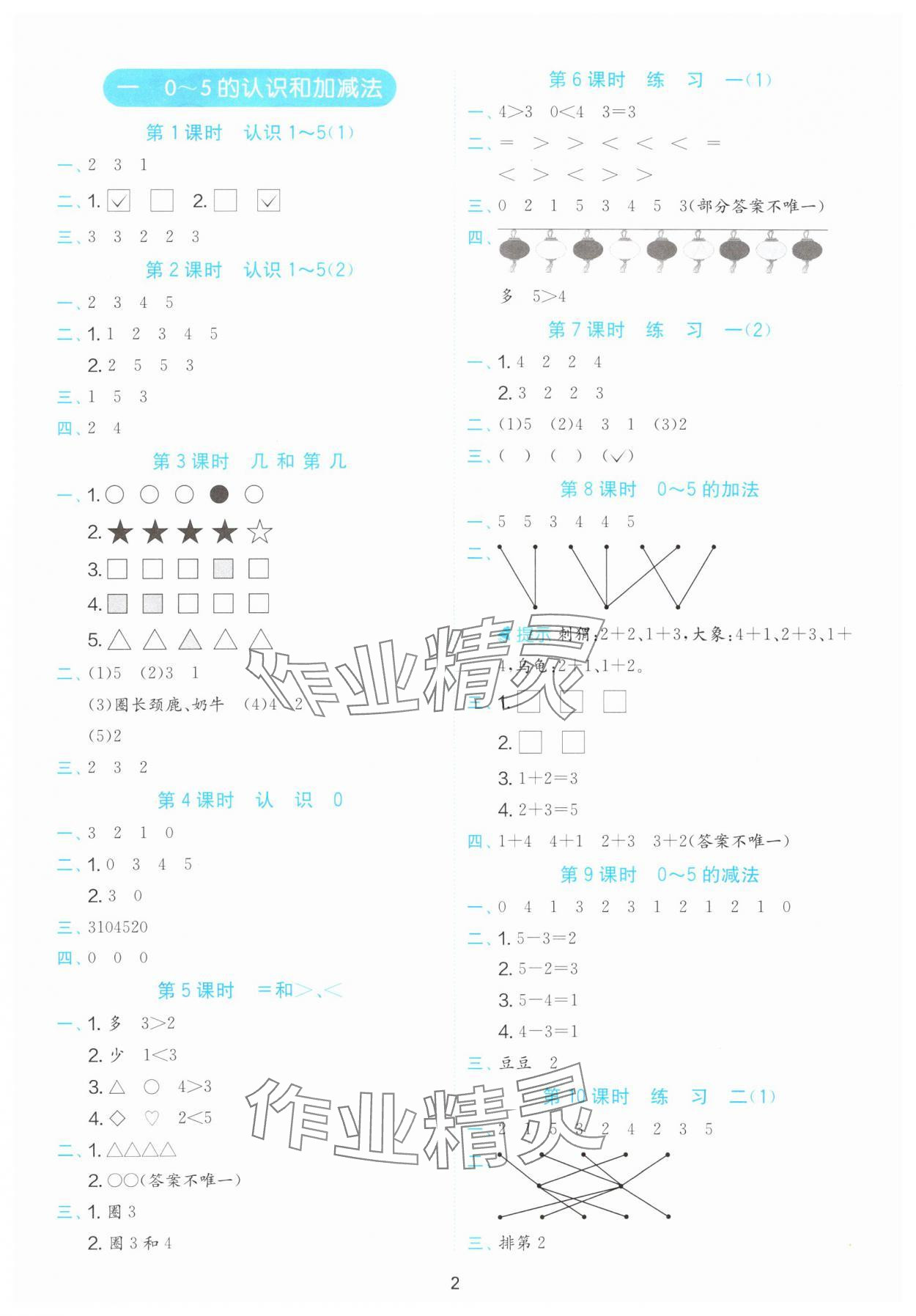 2025年实验班计算高手一年级数学上册苏教版 第2页