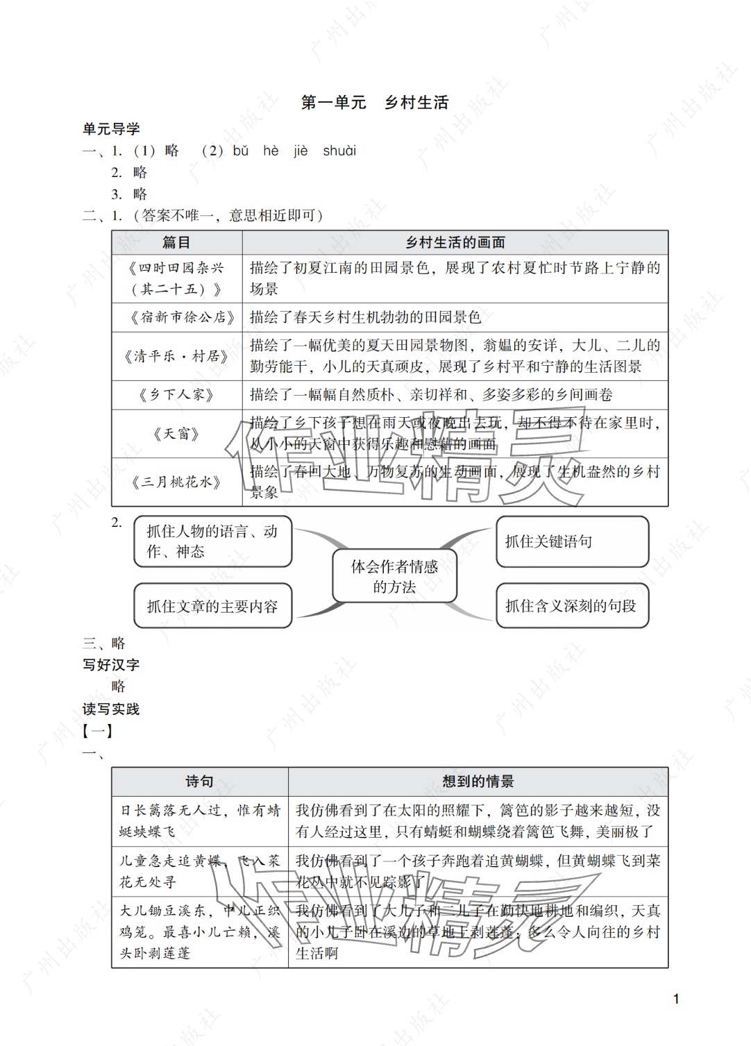 2025年陽光學(xué)業(yè)評價四年級語文下冊人教版 參考答案第1頁