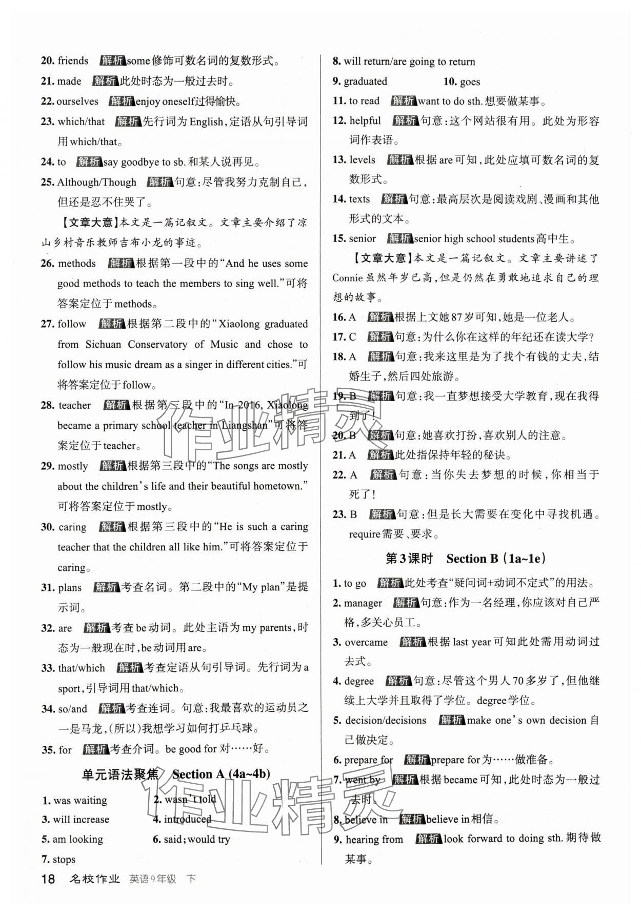 2024年名校作業(yè)九年級英語下冊人教版山西專版 參考答案第17頁