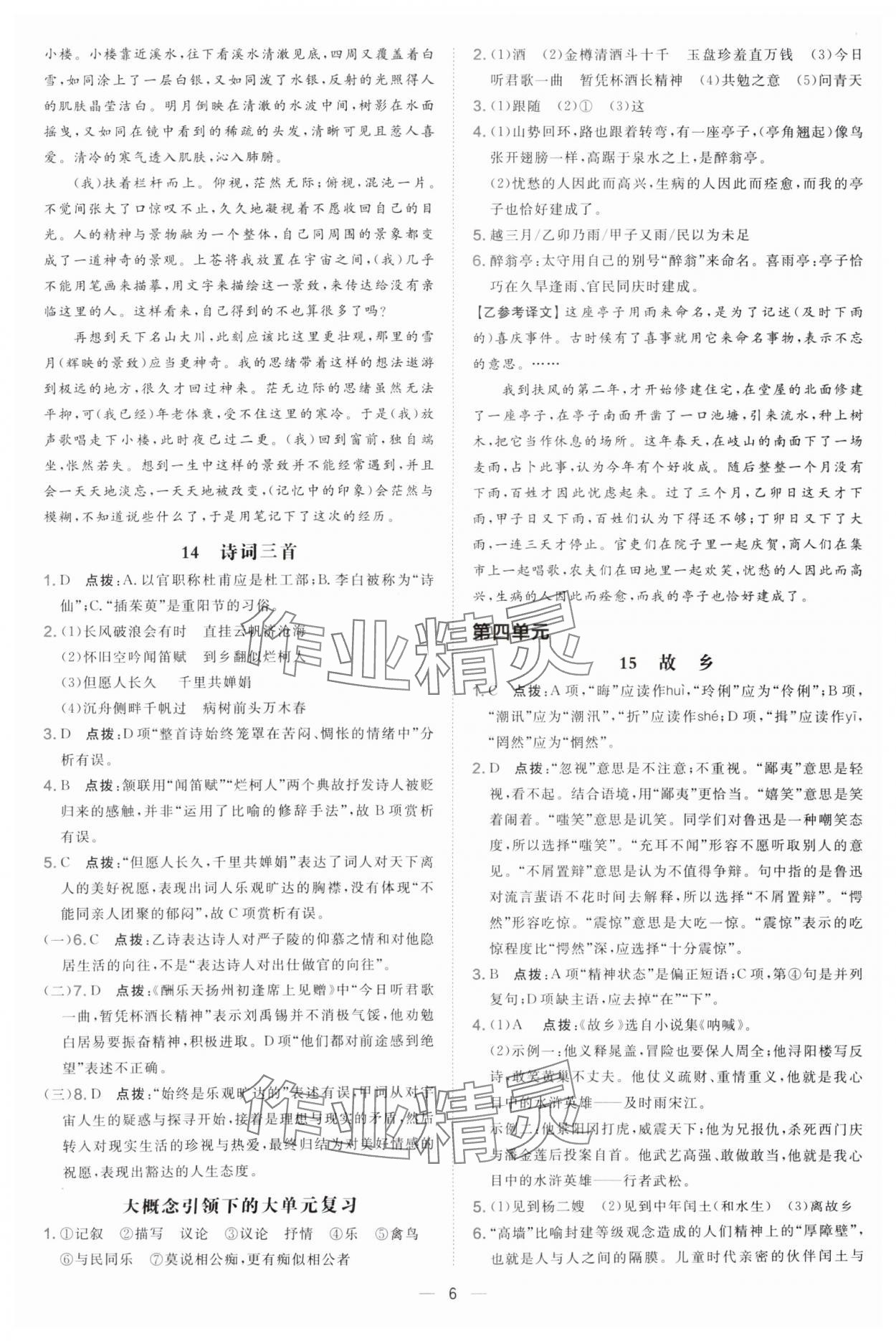 2025年点拨训练九年级语文上册人教版辽宁专版 参考答案第6页