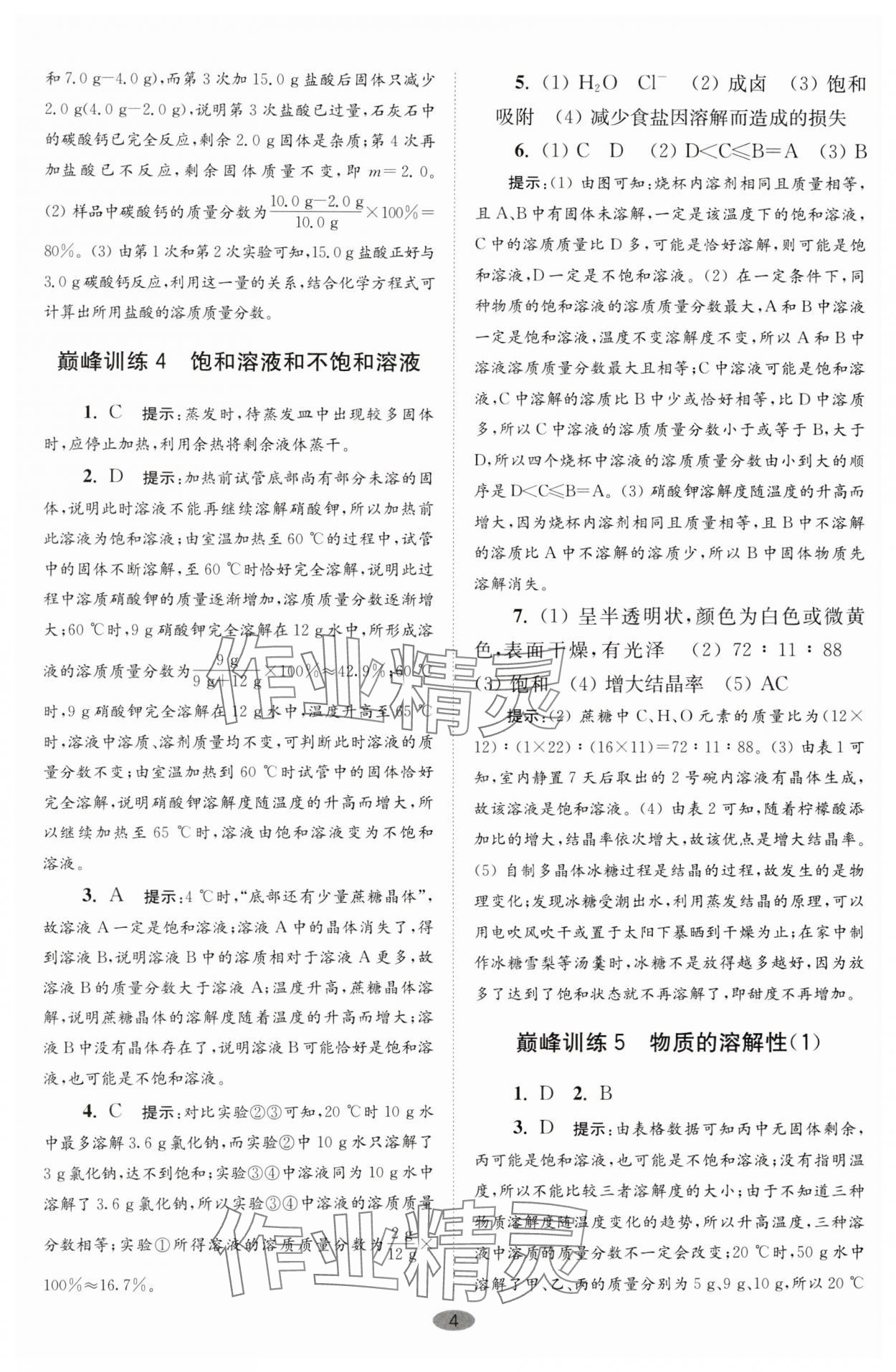 2025年初中化學小題狂做九年級下冊滬教版巔峰版 參考答案第4頁