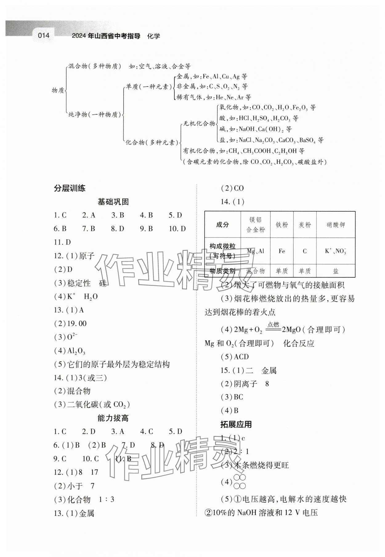 2024年中考指导化学山西专版 参考答案第14页