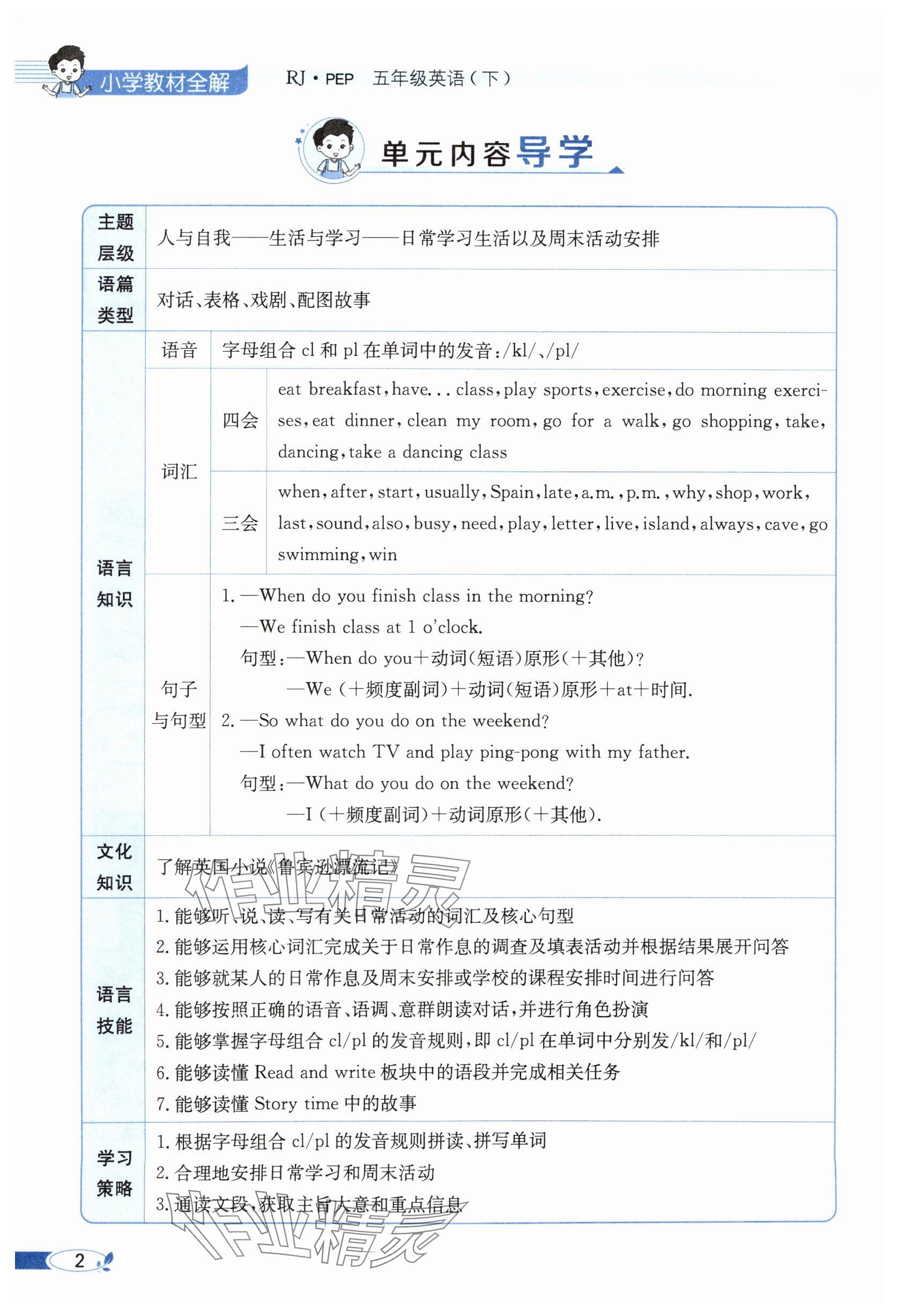 2025年教材课本五年级英语下册人教版 参考答案第2页