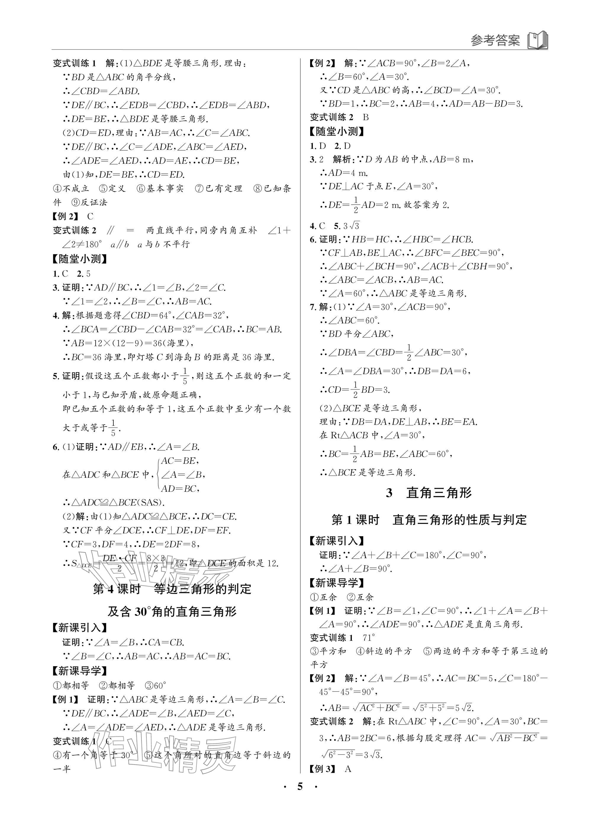 2026年广东名师讲练通八年级数学下册北师大版深圳专版&nbsp;参考答案第5页