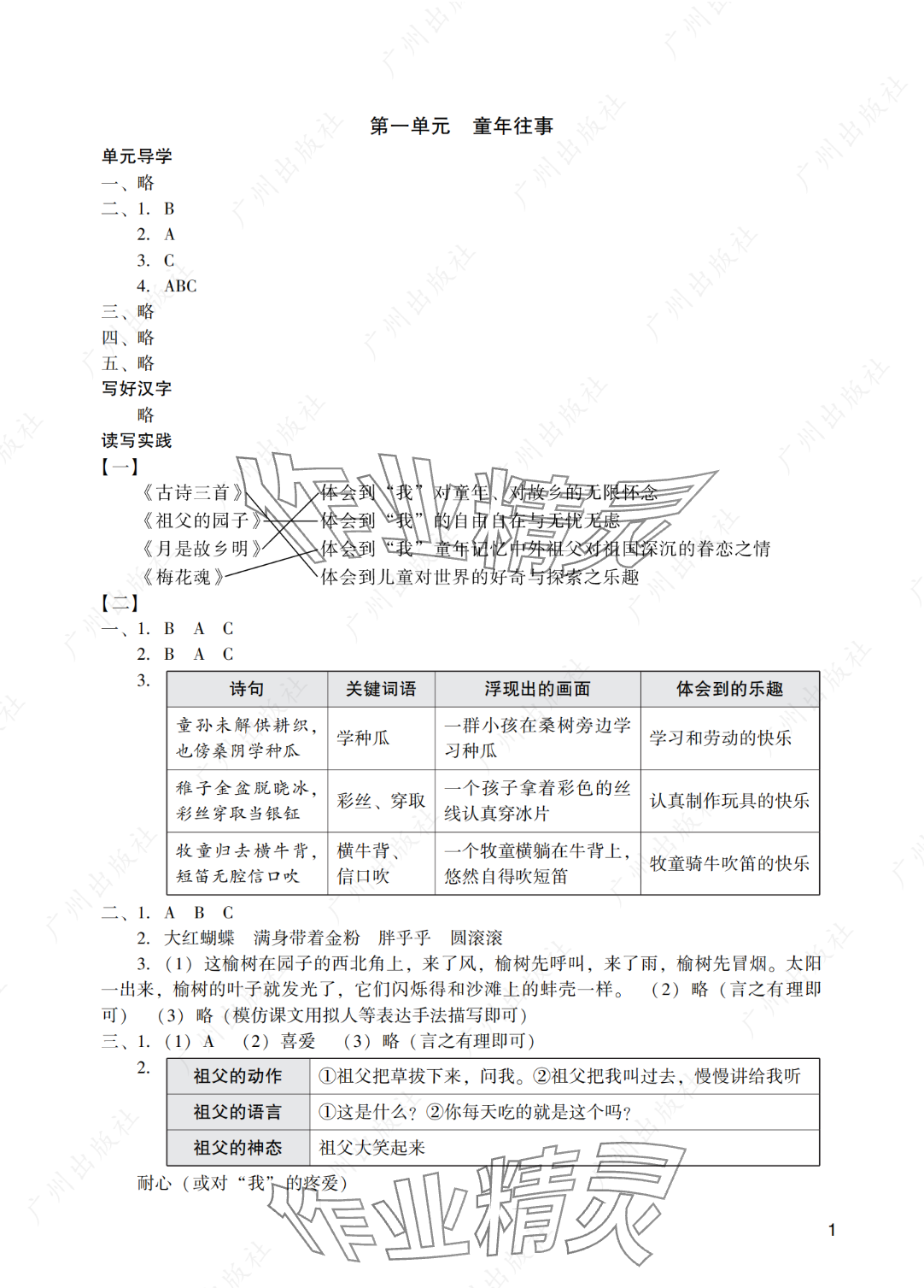 2025年陽光學(xué)業(yè)評價五年級語文下冊人教版 參考答案第1頁