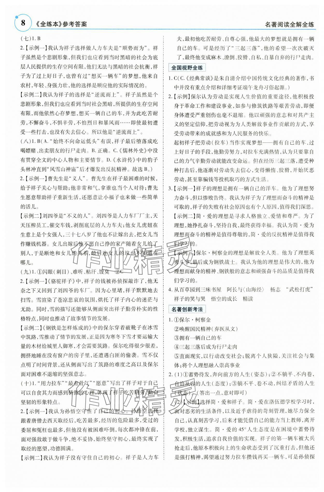 2025年广东名著阅读全解全练七至九年级 参考答案第8页