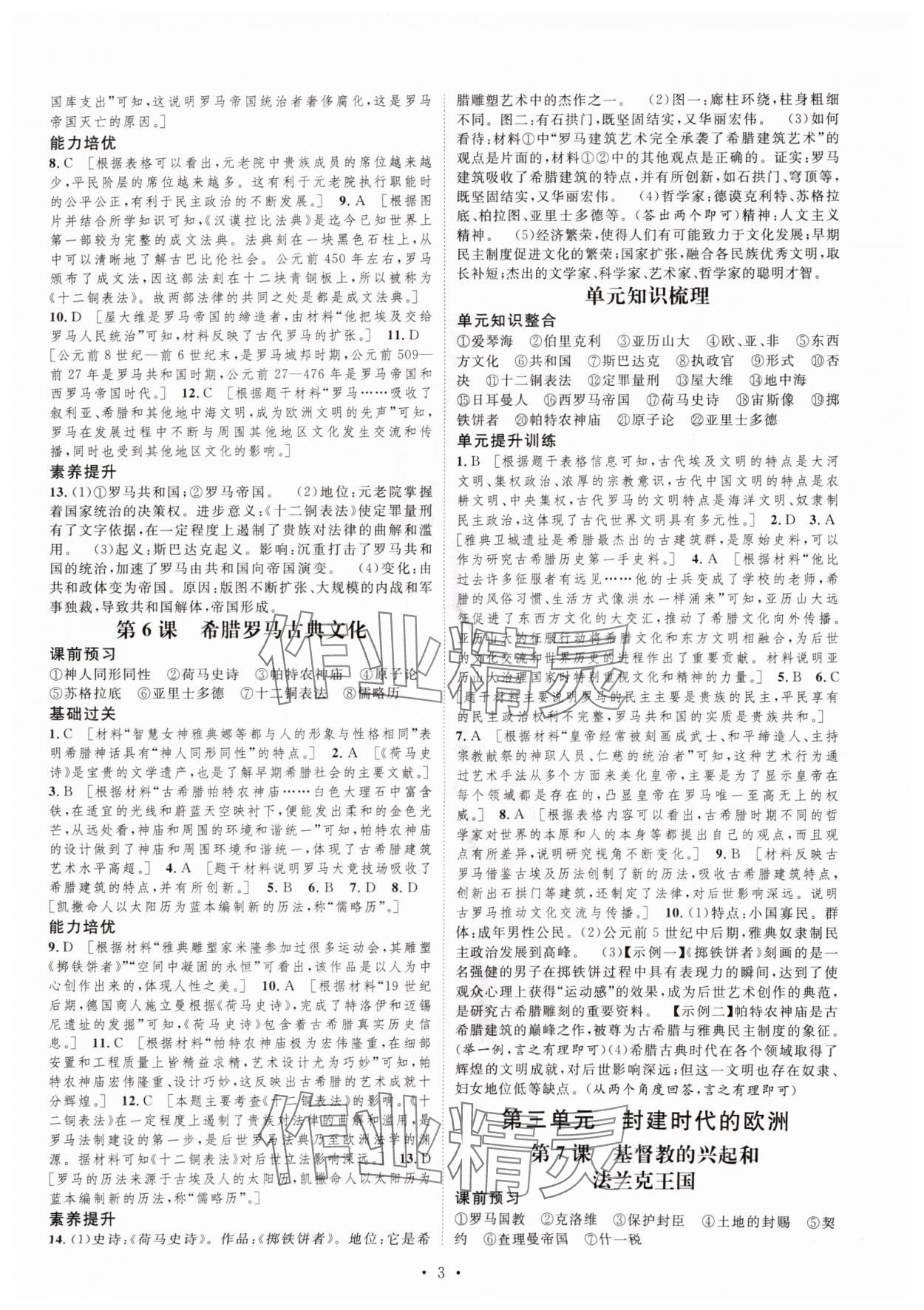 2025年思路教练同步课时作业九年级历史上册人教版 第3页