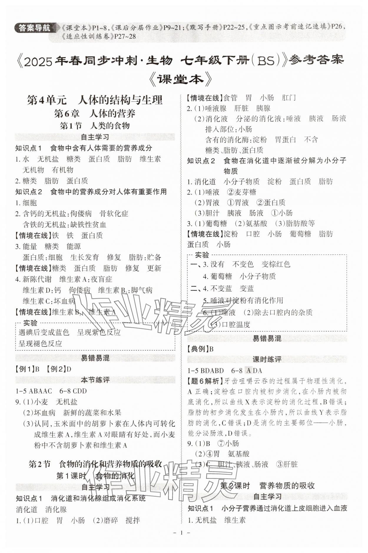 2025年同步沖刺七年級生物下冊北師大版 第1頁