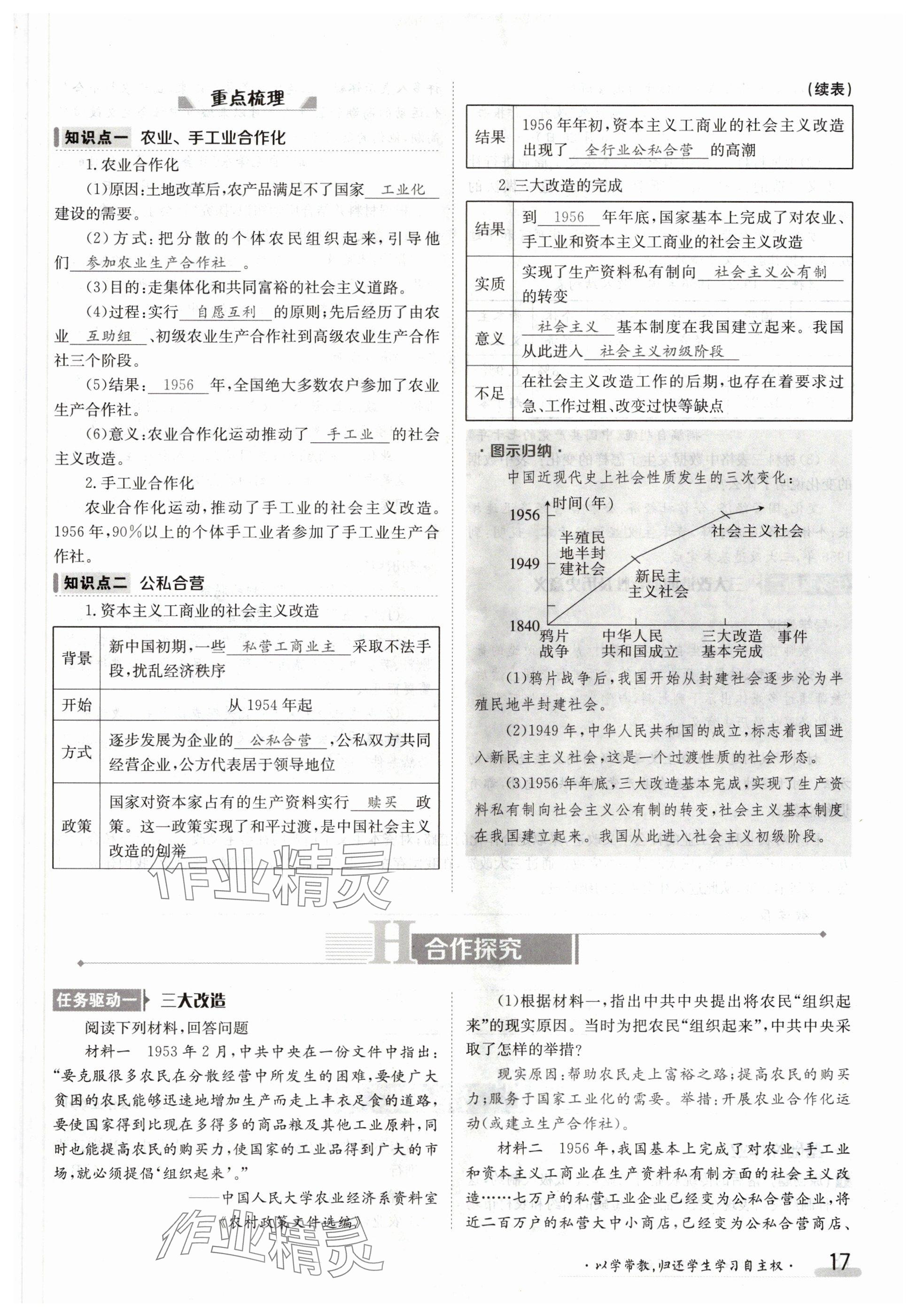 2024年金太阳导学案八年级历史下册人教版 参考答案第17页