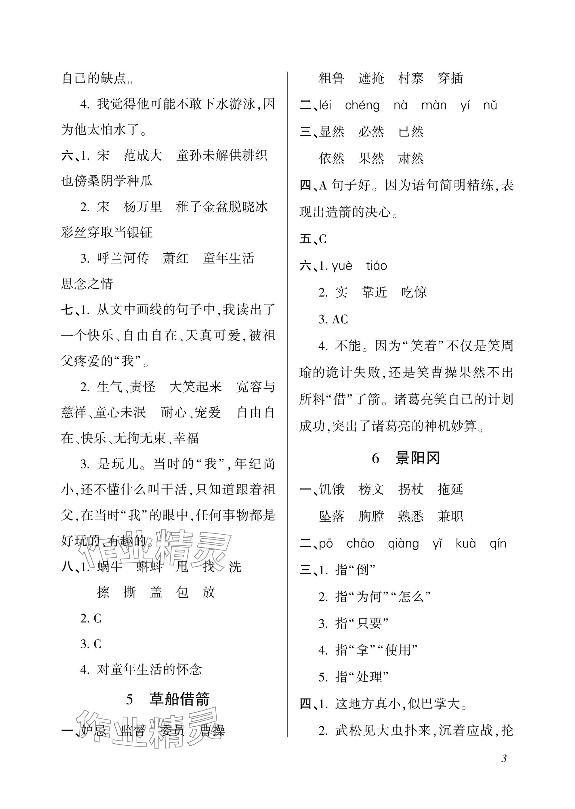 2025年配套練習(xí)與檢測五年級語文下冊人教版 參考答案第3頁
