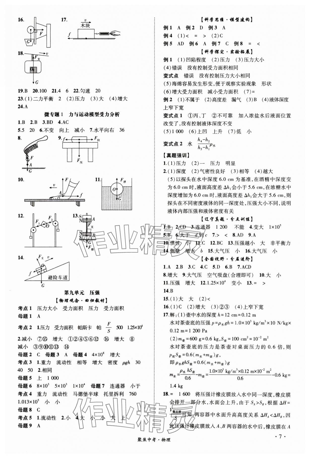 2025年聚焦中考物理遼寧專版 參考答案第7頁(yè)