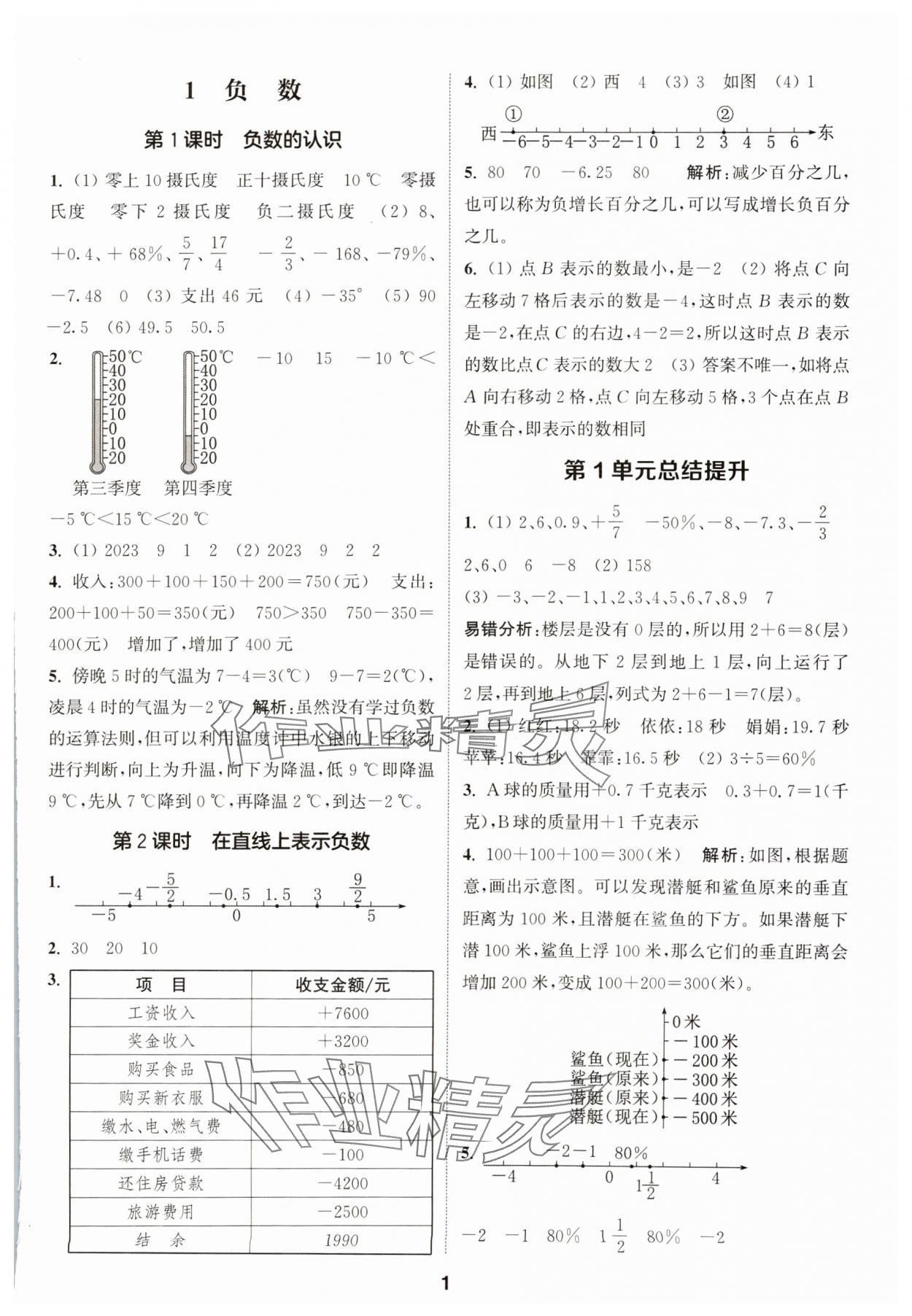 2024年通城學典課時作業(yè)本六年級數(shù)學下冊人教版 參考答案第1頁