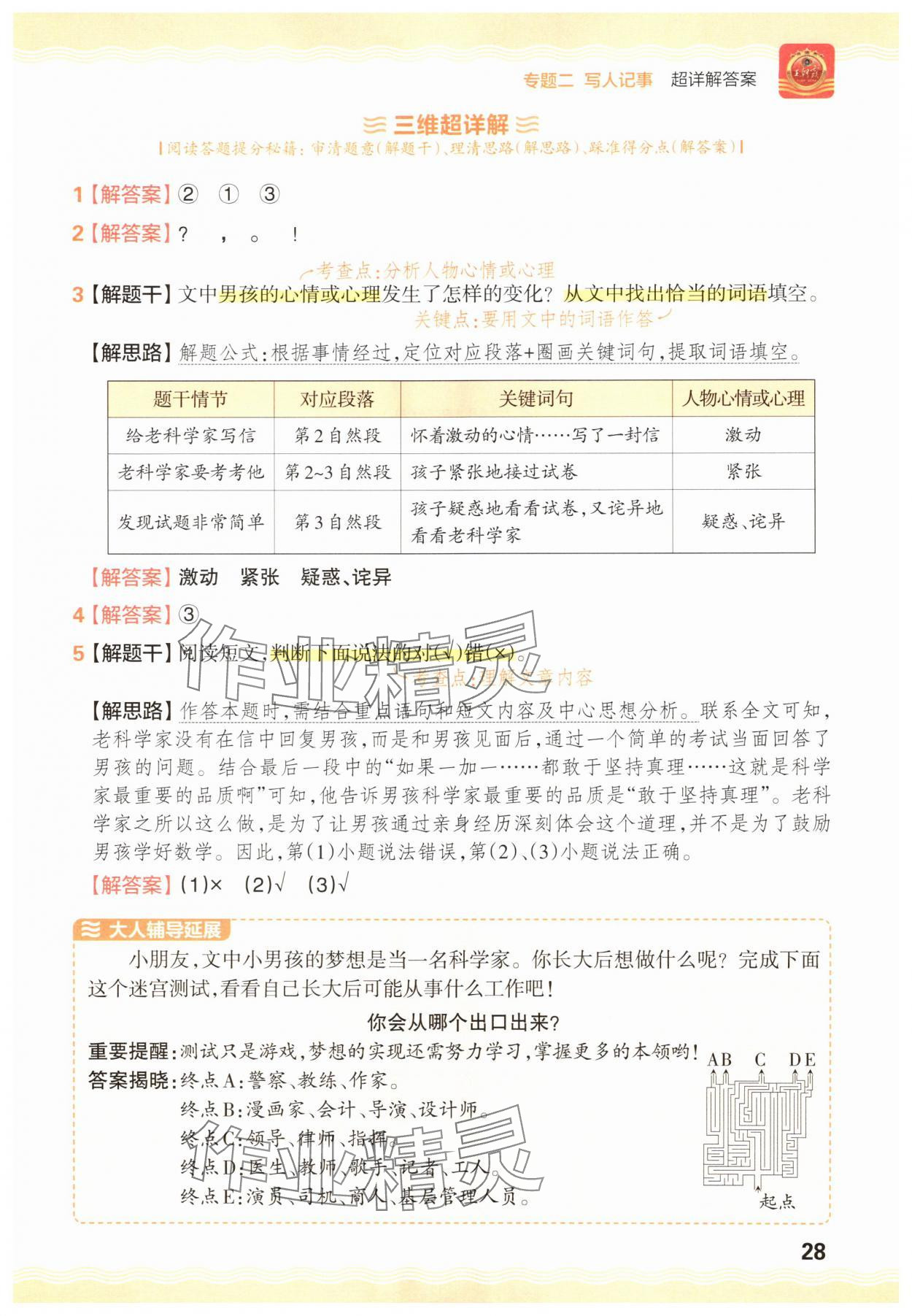 2025年王朝霞小学语文阅读训练100篇二年级&nbsp;参考答案第28页