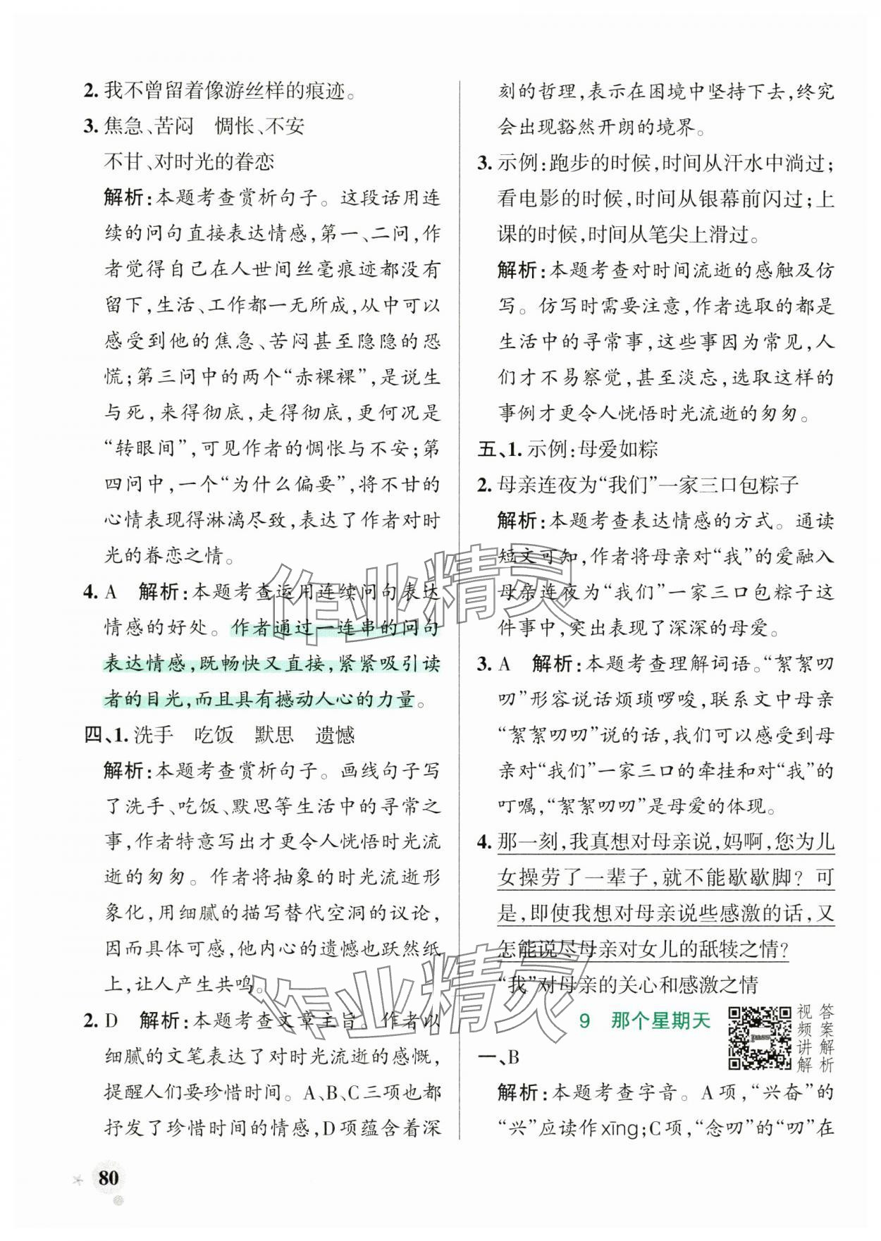 2025年綠卡小學(xué)作業(yè)本六年級語文下冊人教版河南專版 參考答案第12頁