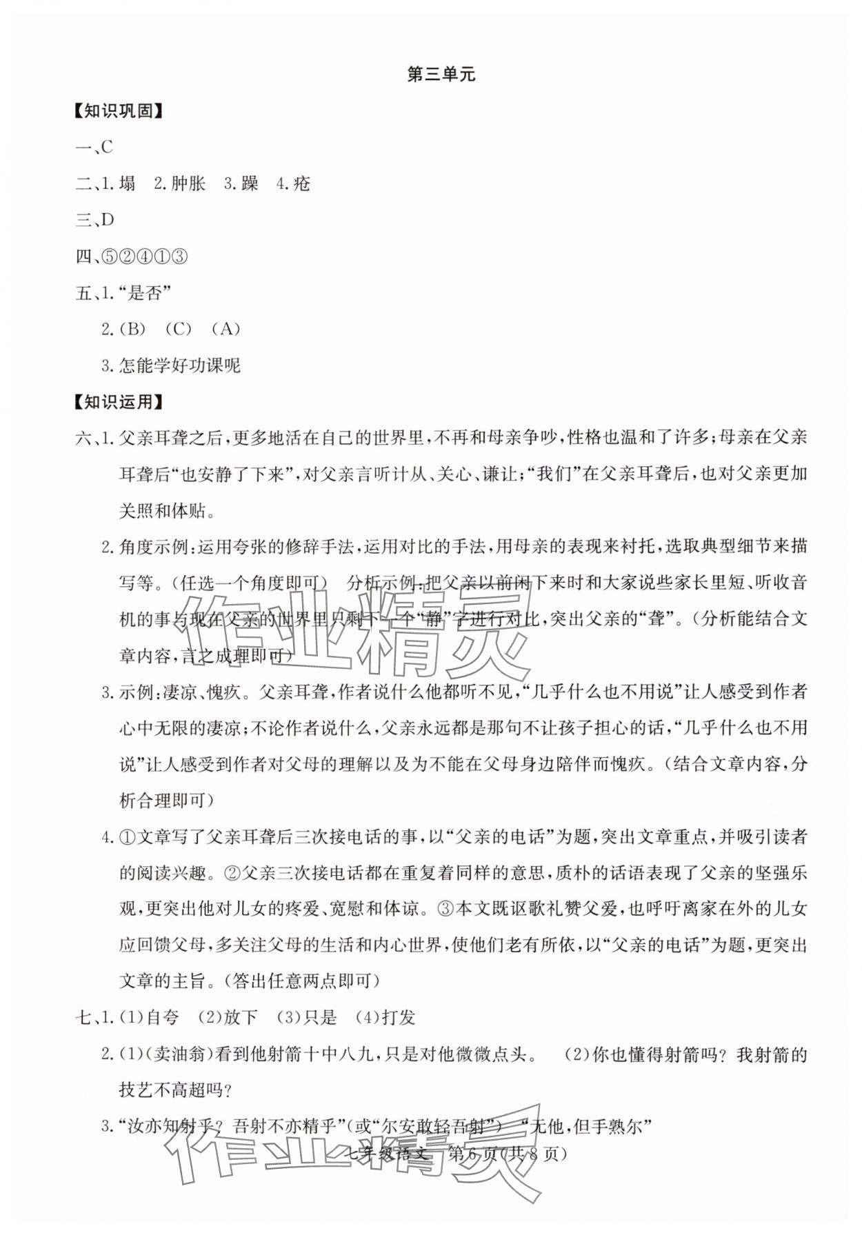 2024年暑假作业延边教育出版社七年级合订本A版河南专版 参考答案第6页