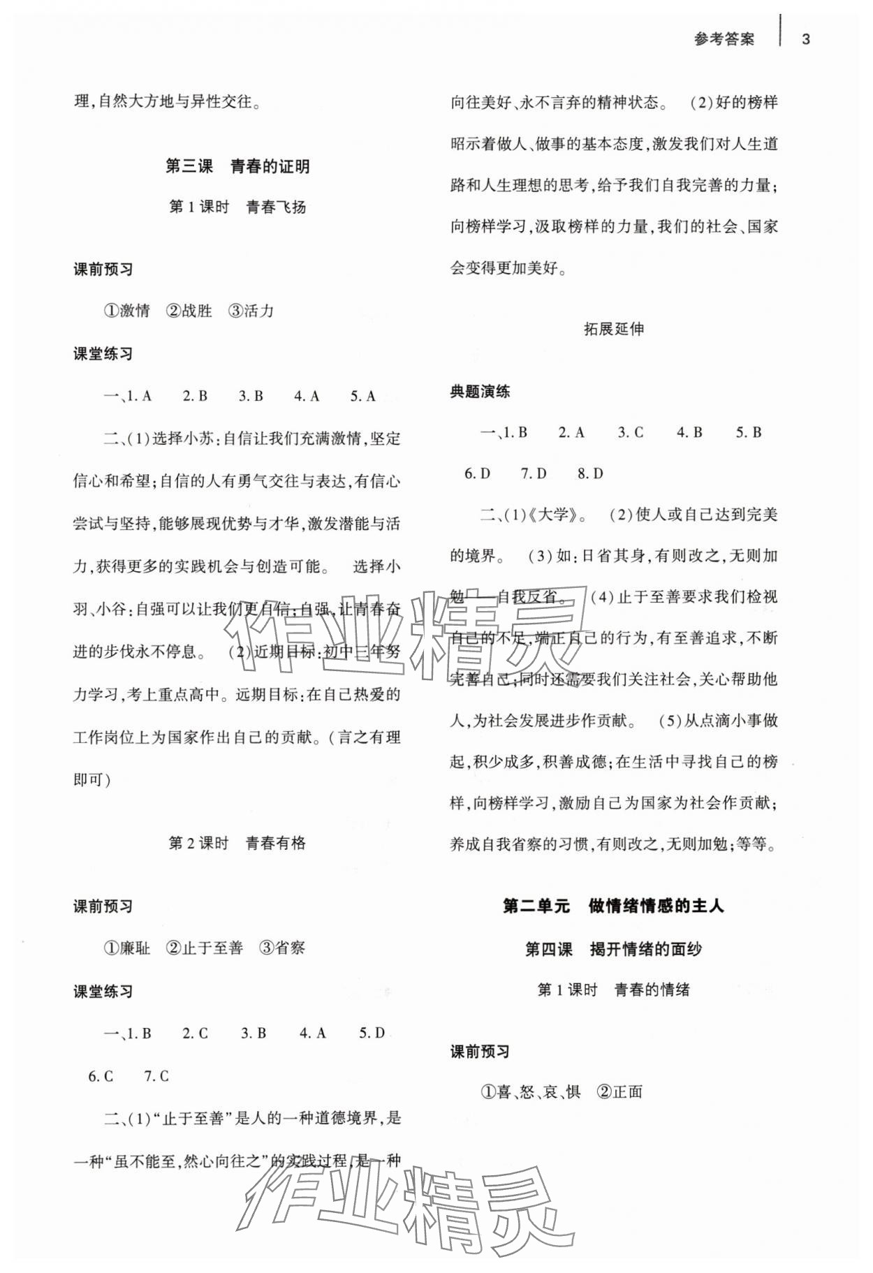 2024年基礎(chǔ)訓(xùn)練大象出版社七年級道德與法治下冊人教版 參考答案第3頁