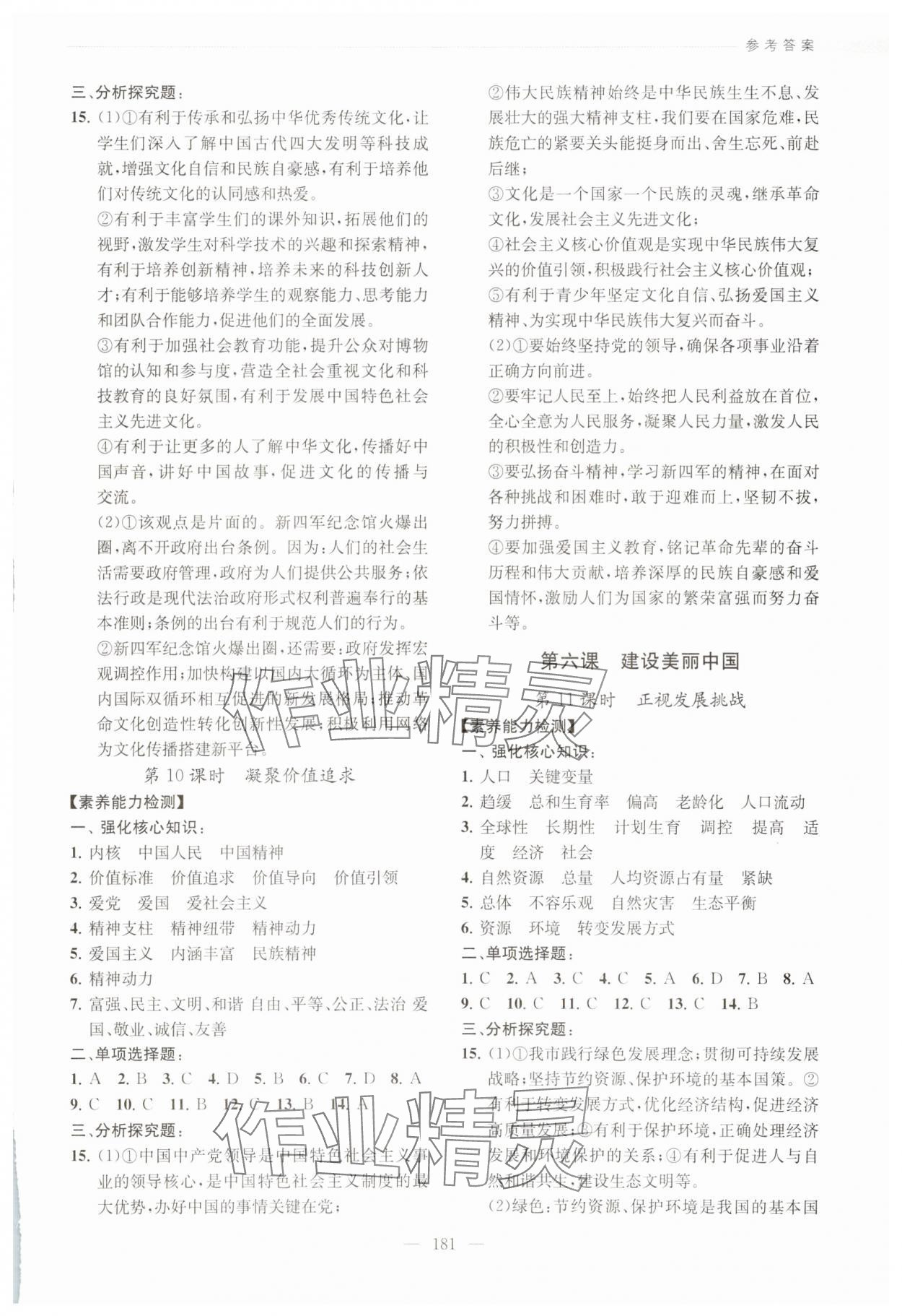 2025年考点全析精练九年级道德与法治人教版&nbsp;参考答案第5页