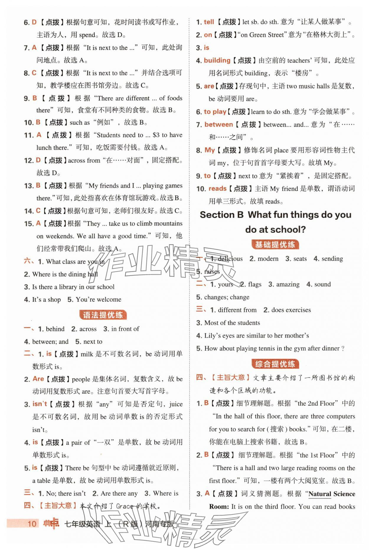 2025年综合应用创新题典中点七年级英语上册人教版河南专版 参考答案第10页