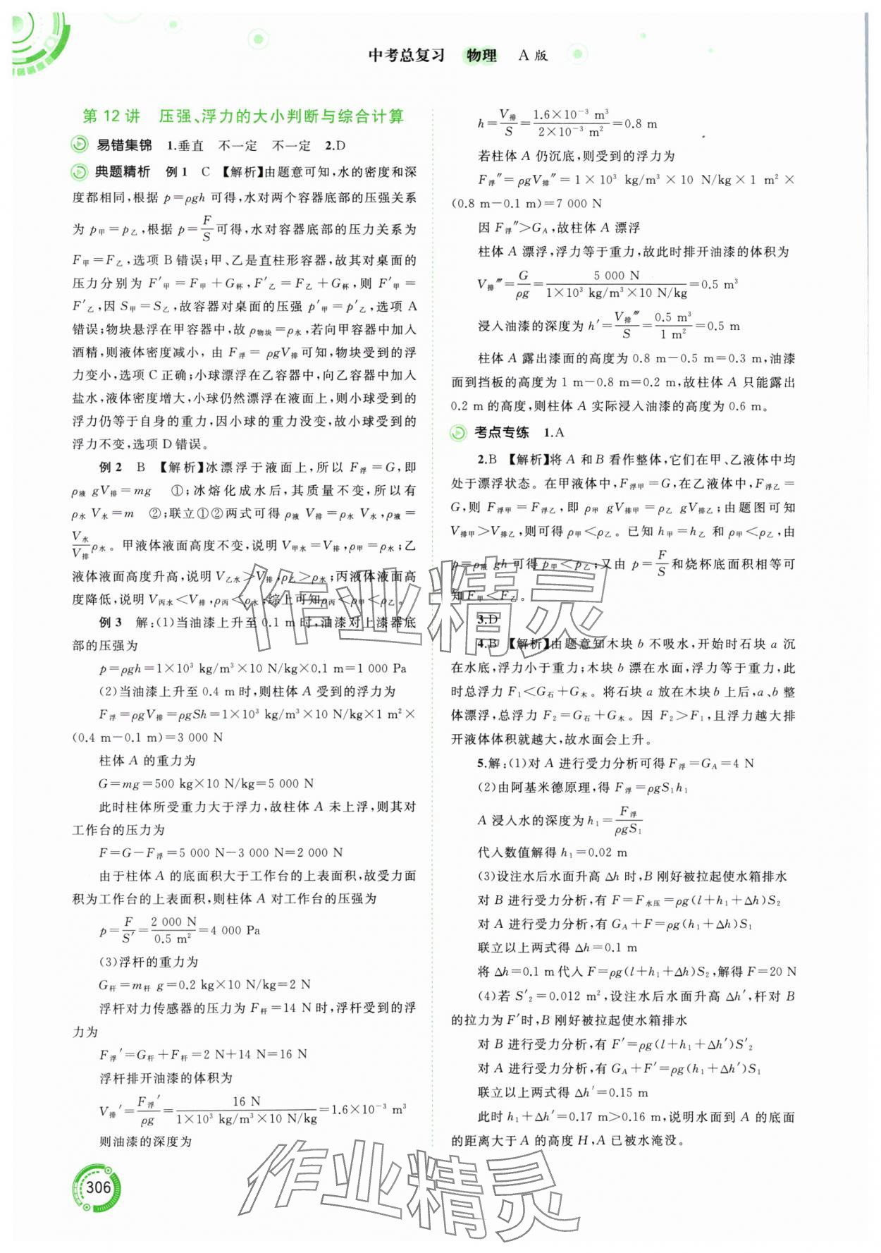 2024年中考先鋒中考總復(fù)習(xí)物理人教版 參考答案第10頁