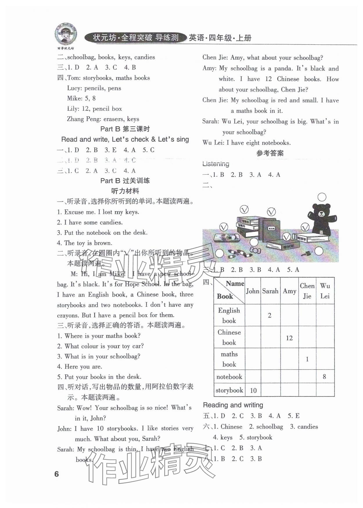 2024年状元坊全程突破导练测四年级英语上册人教版佛山专版 参考答案第5页