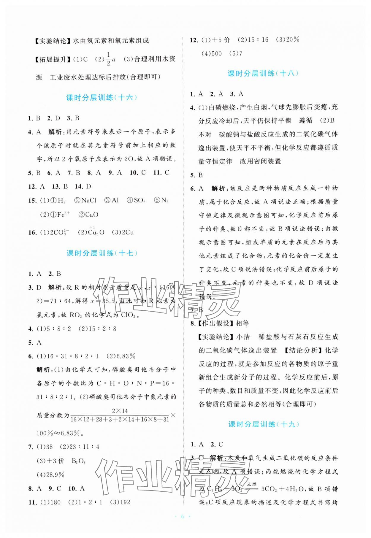 2024年课标新卷九年级化学全一册人教版 参考答案第6页