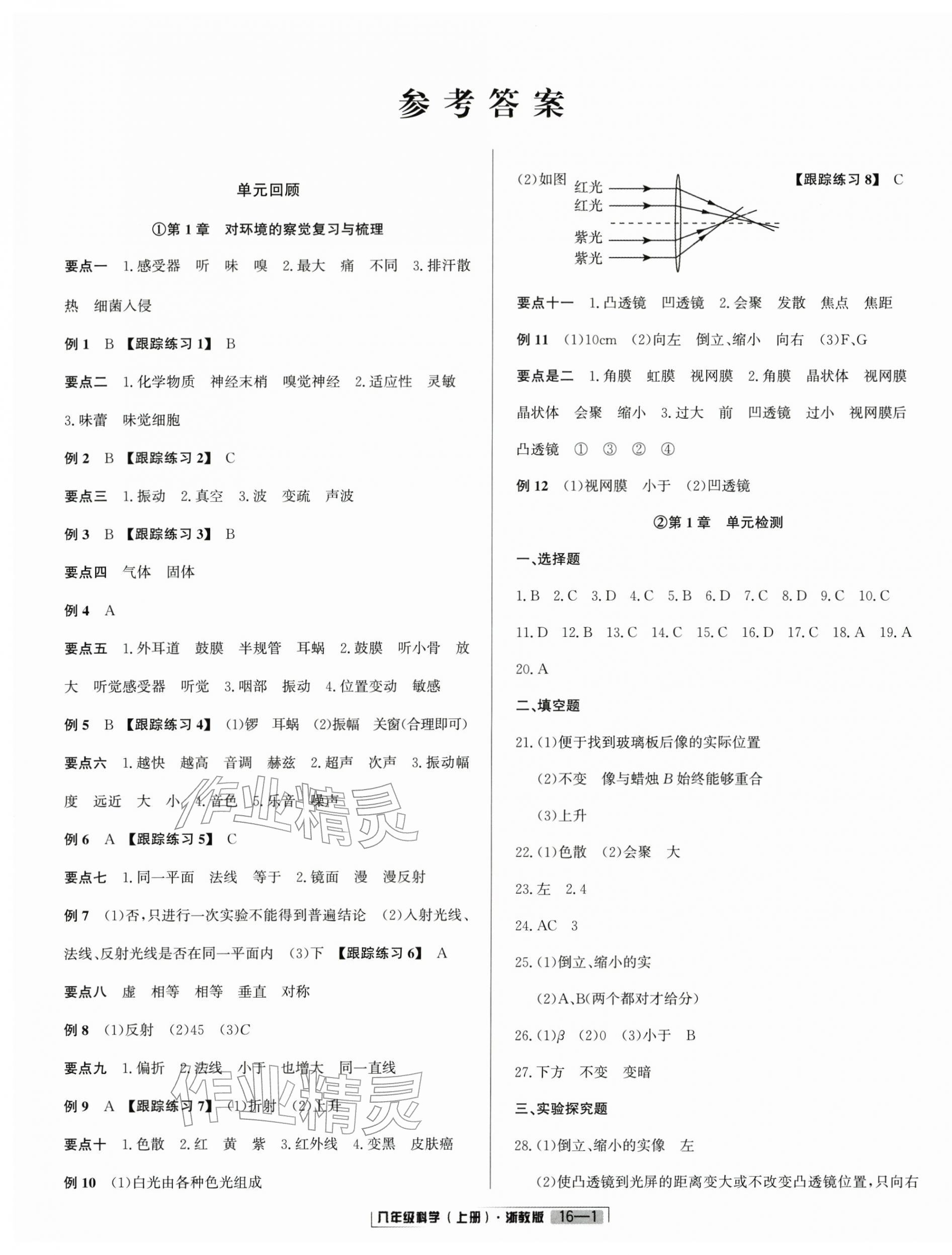 2025年浙江新期末八年级科学上册浙教版&nbsp;参考答案第1页