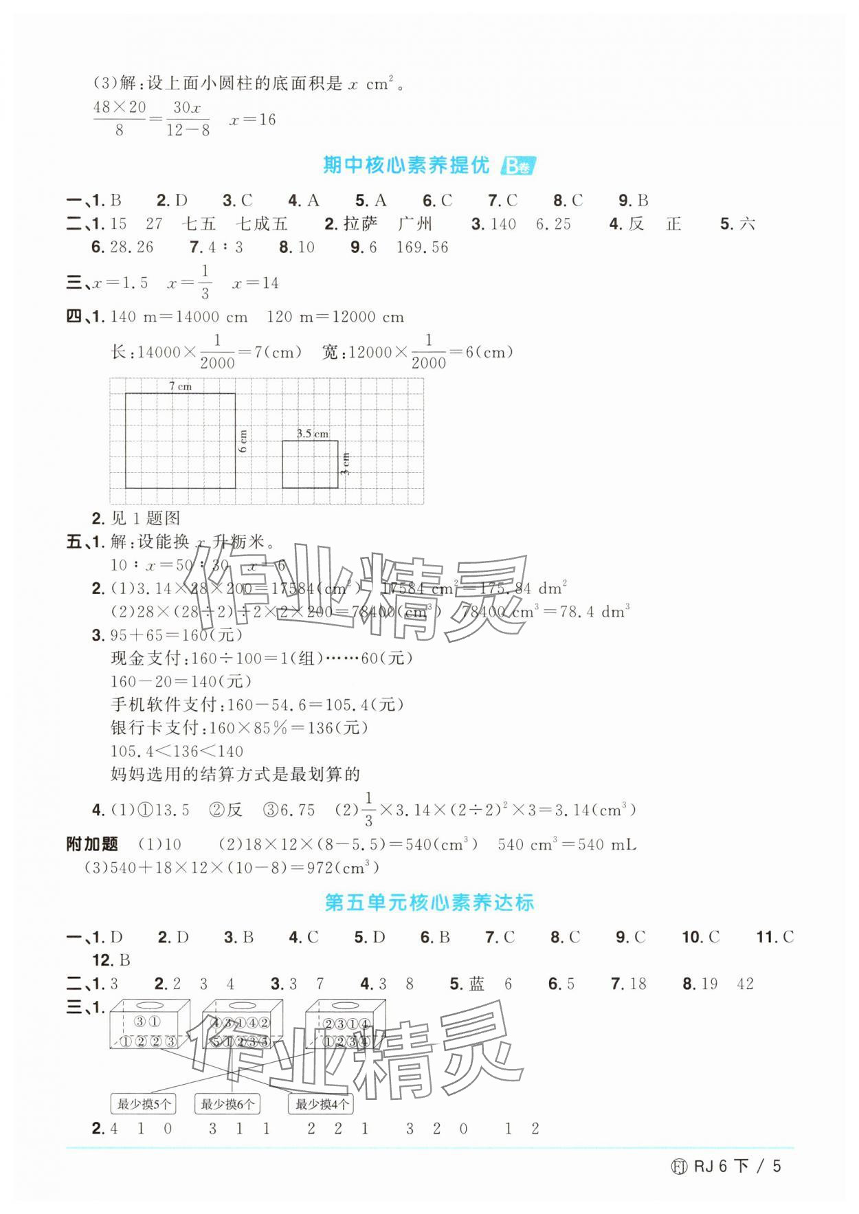 2025年陽(yáng)光同學(xué)一線名師全優(yōu)好卷六年級(jí)數(shù)學(xué)下冊(cè)人教版福建專版 參考答案第5頁(yè)