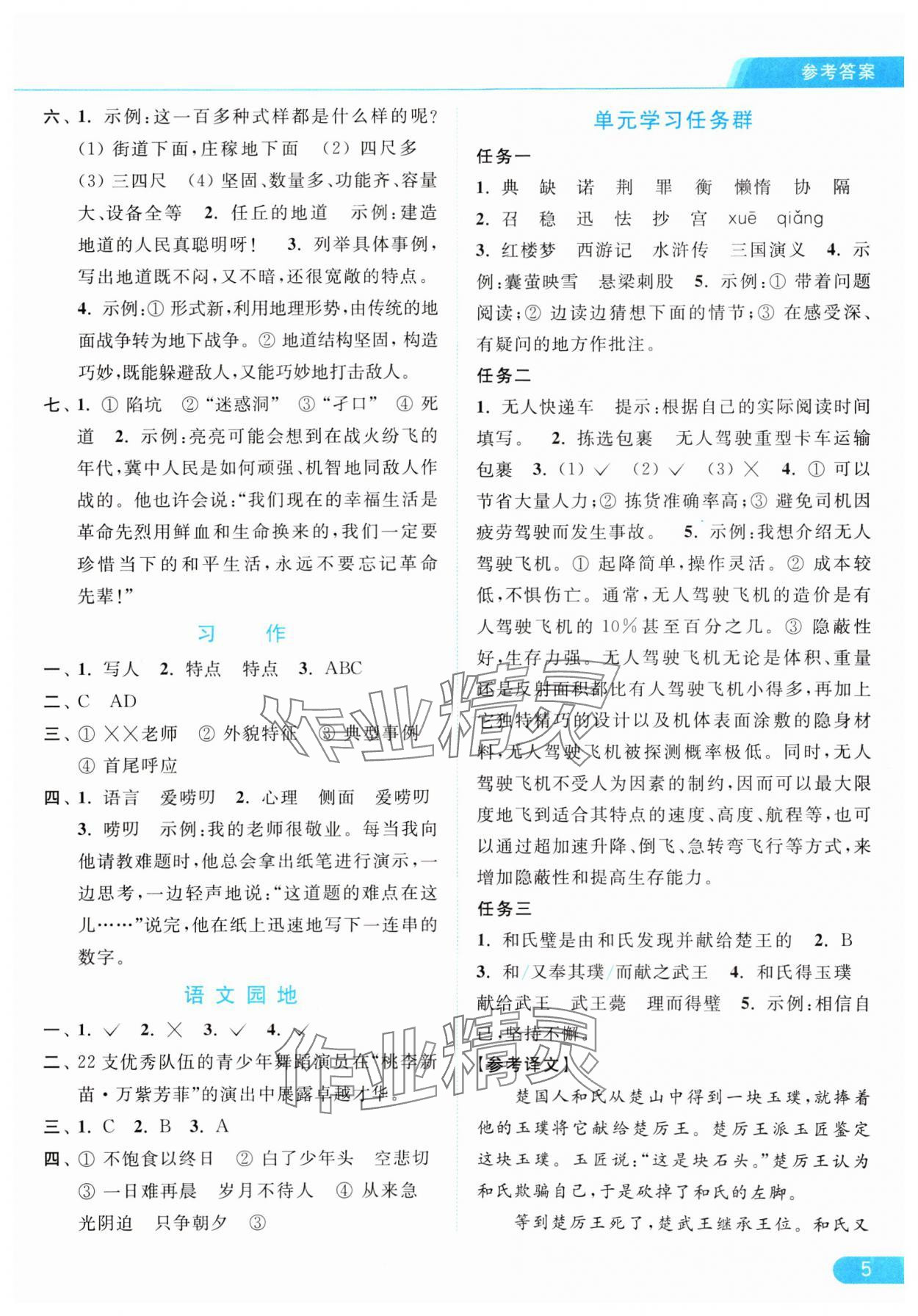 2024年亮點(diǎn)給力提優(yōu)課時(shí)作業(yè)本五年級(jí)語(yǔ)文上冊(cè)統(tǒng)編版 參考答案第5頁(yè)