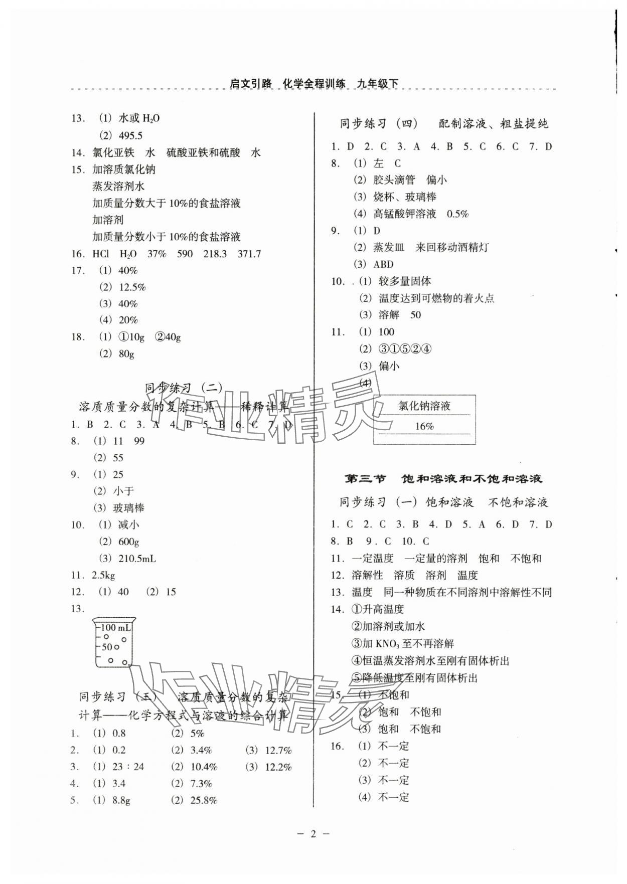2025年啟文引路九年級化學(xué)下冊滬教版 參考答案第2頁