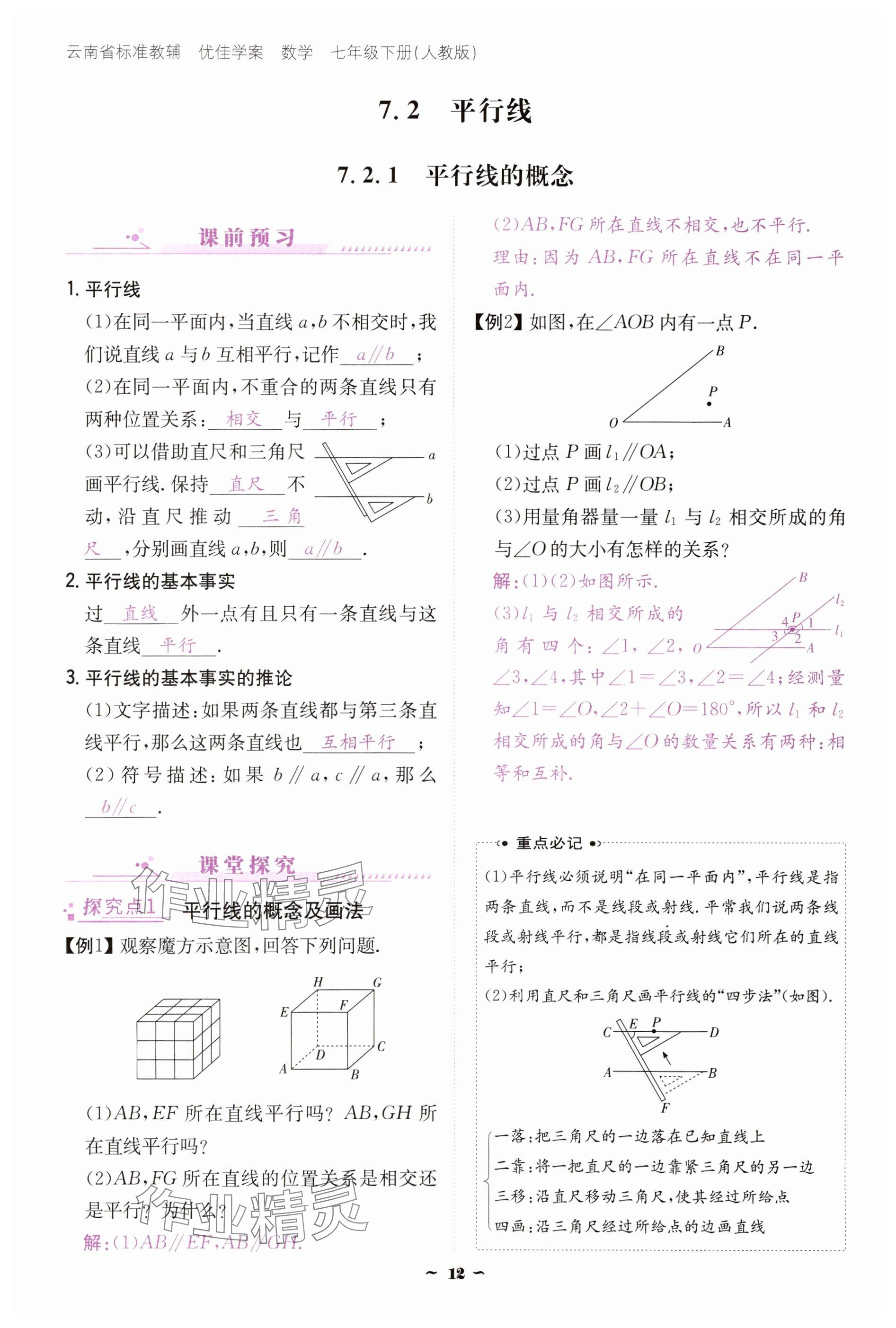 2025年云南省標(biāo)準(zhǔn)教輔優(yōu)佳學(xué)案七年級數(shù)學(xué)下冊人教版 參考答案第12頁