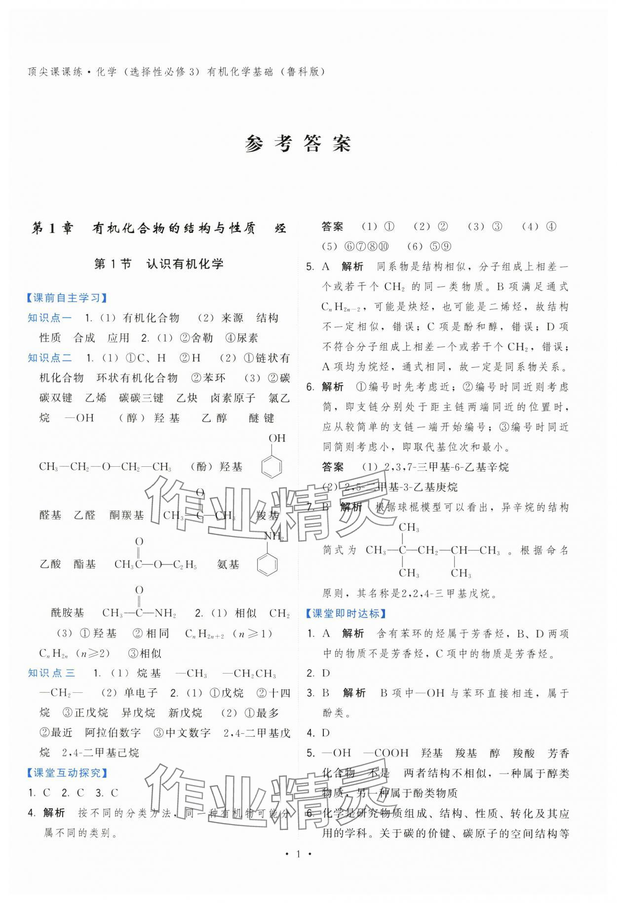 2024年頂尖課課練高中化學選擇性必修3魯科版 第1頁