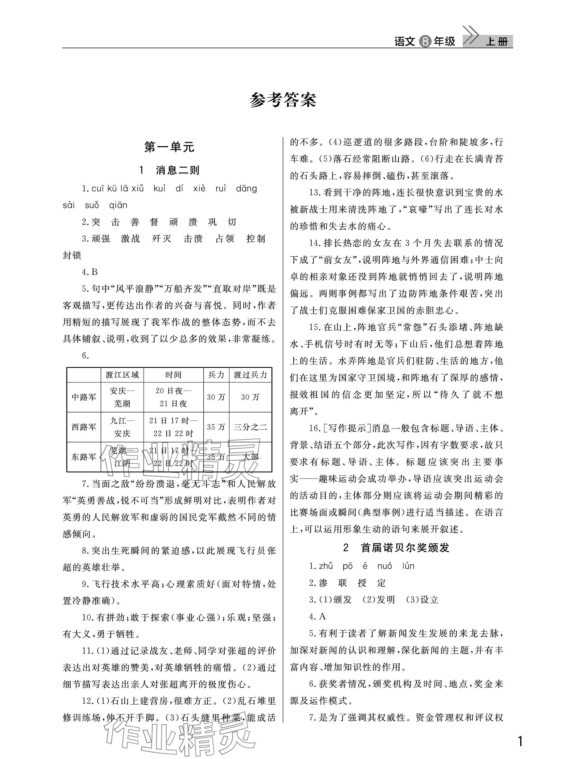 2023年課堂作業(yè)武漢出版社八年級(jí)語(yǔ)文上冊(cè)人教版 參考答案第1頁(yè)