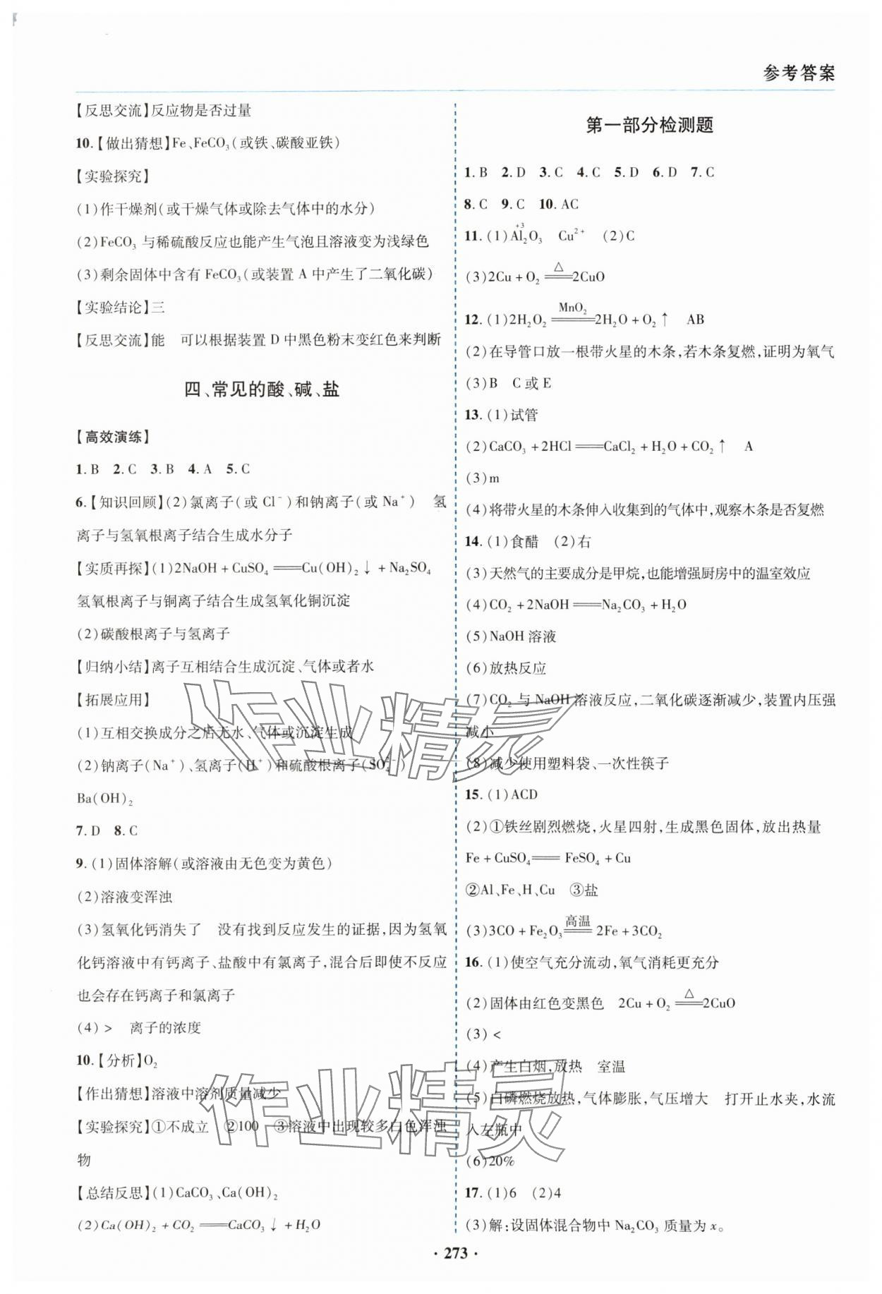 2024年初中畢業(yè)升學(xué)復(fù)習(xí)指導(dǎo)化學(xué) 參考答案第2頁