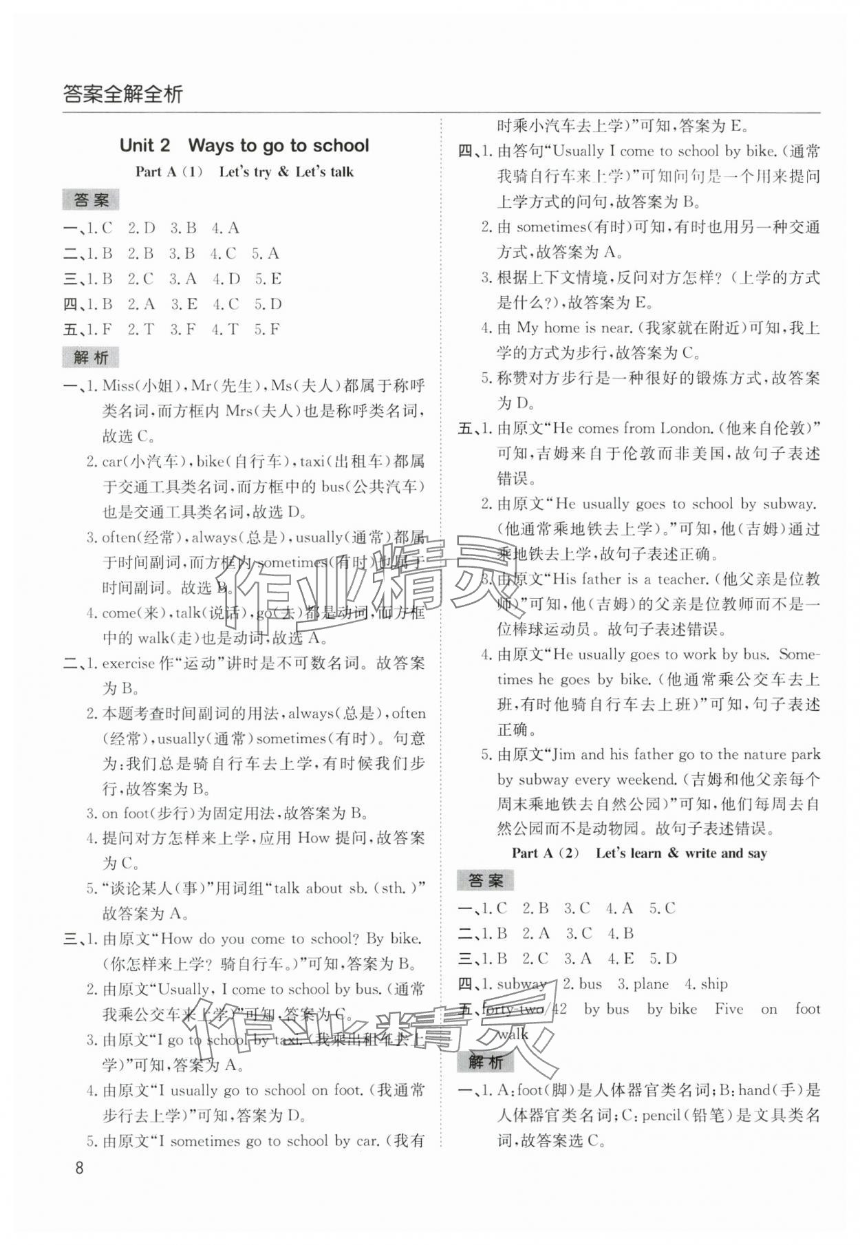 2024年阳光课堂课时作业六年级英语上册人教版 第8页