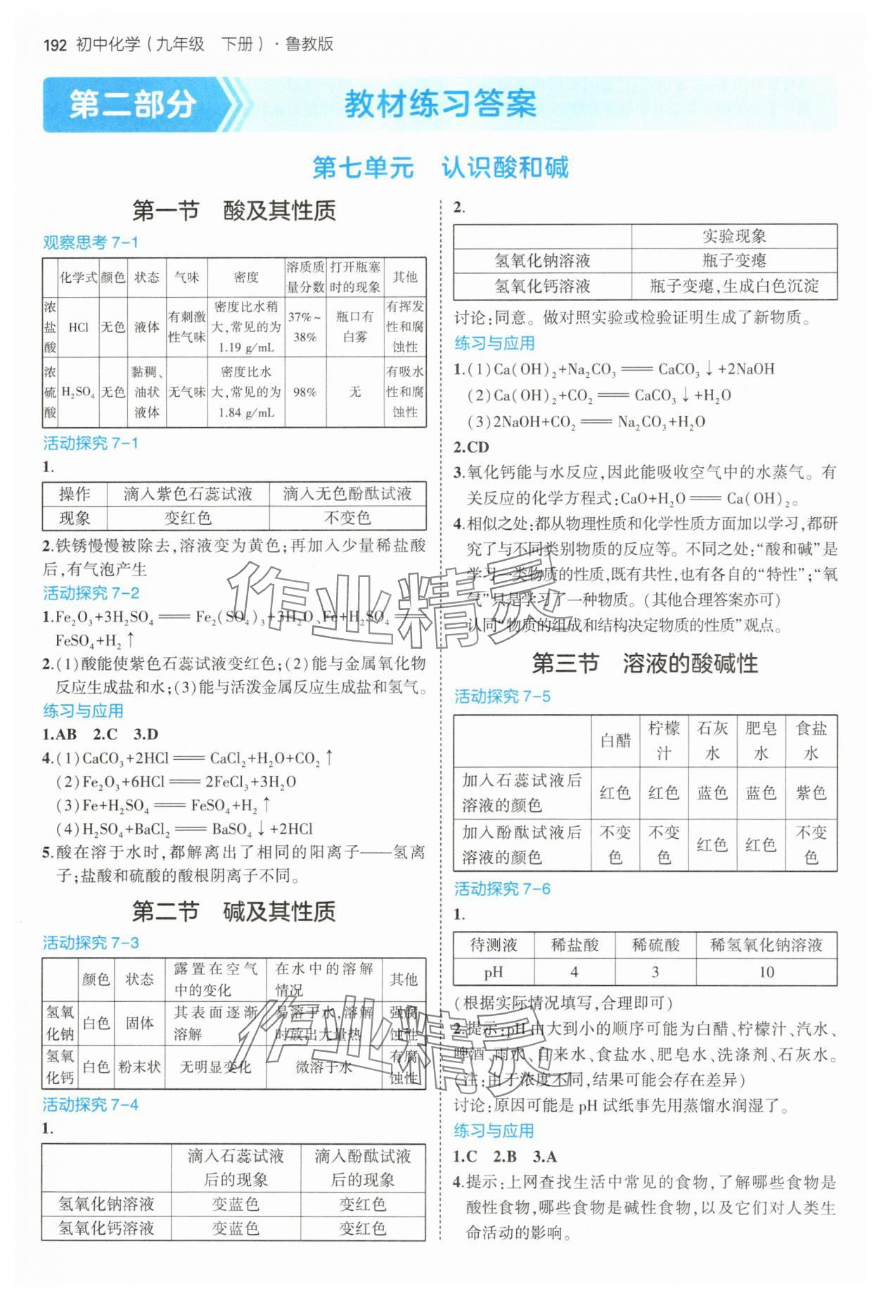 2025年教材課本九年級化學下冊魯教版 參考答案第1頁