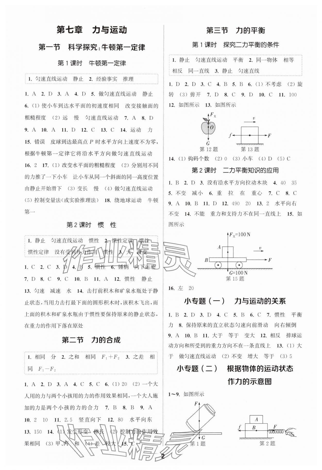 2024年通城學(xué)典課時作業(yè)本八年級物理下冊滬科版 參考答案第1頁