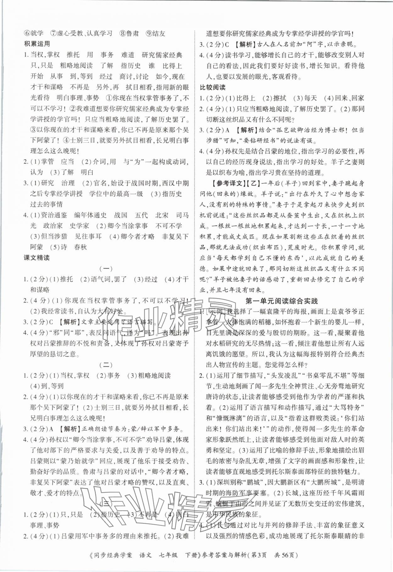 2025年同步經典學案七年級語文下冊人教版深圳專版 第3頁