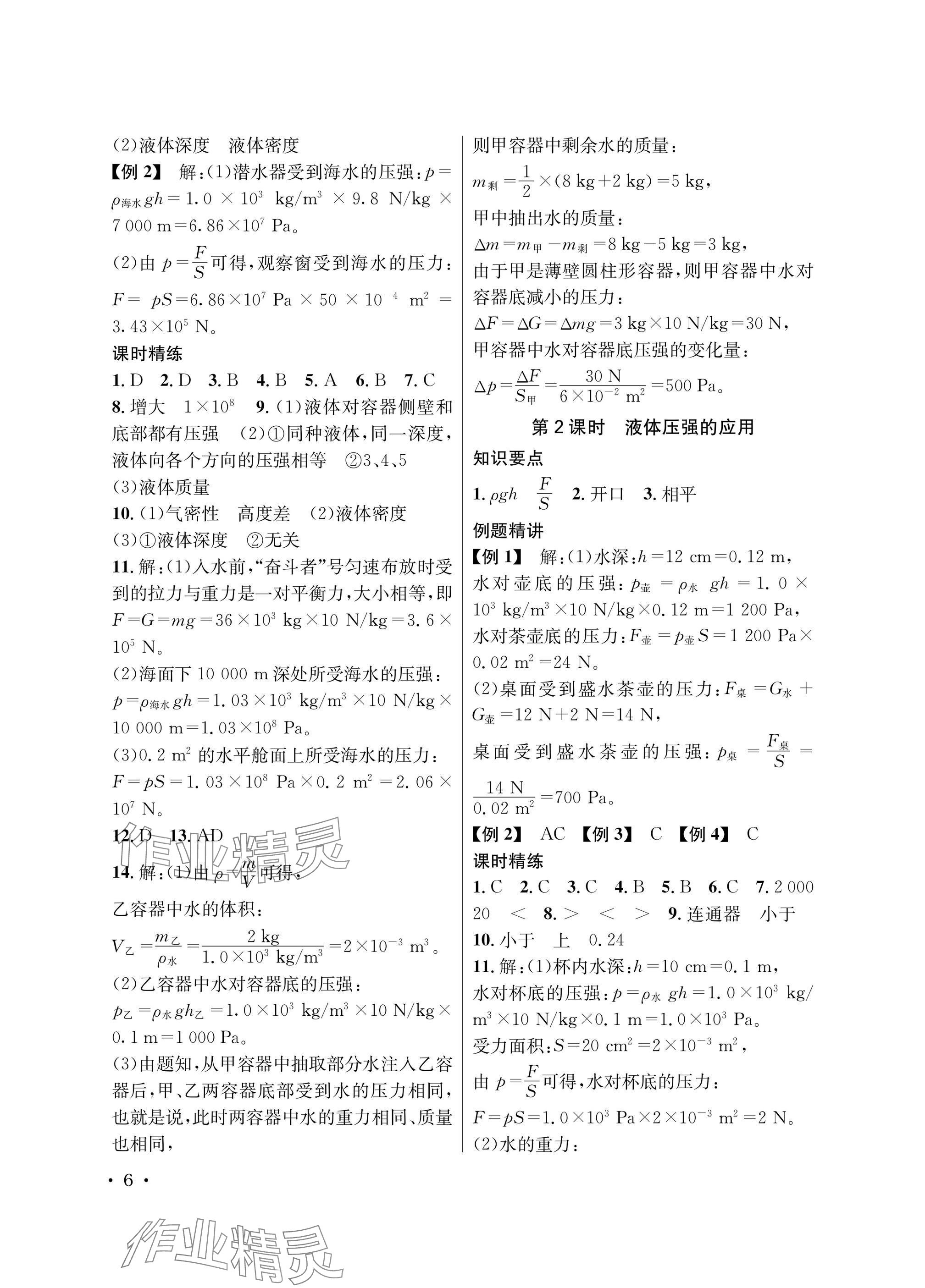 2025年蓉城學(xué)霸八年級(jí)物理下冊(cè)教科版 參考答案第6頁