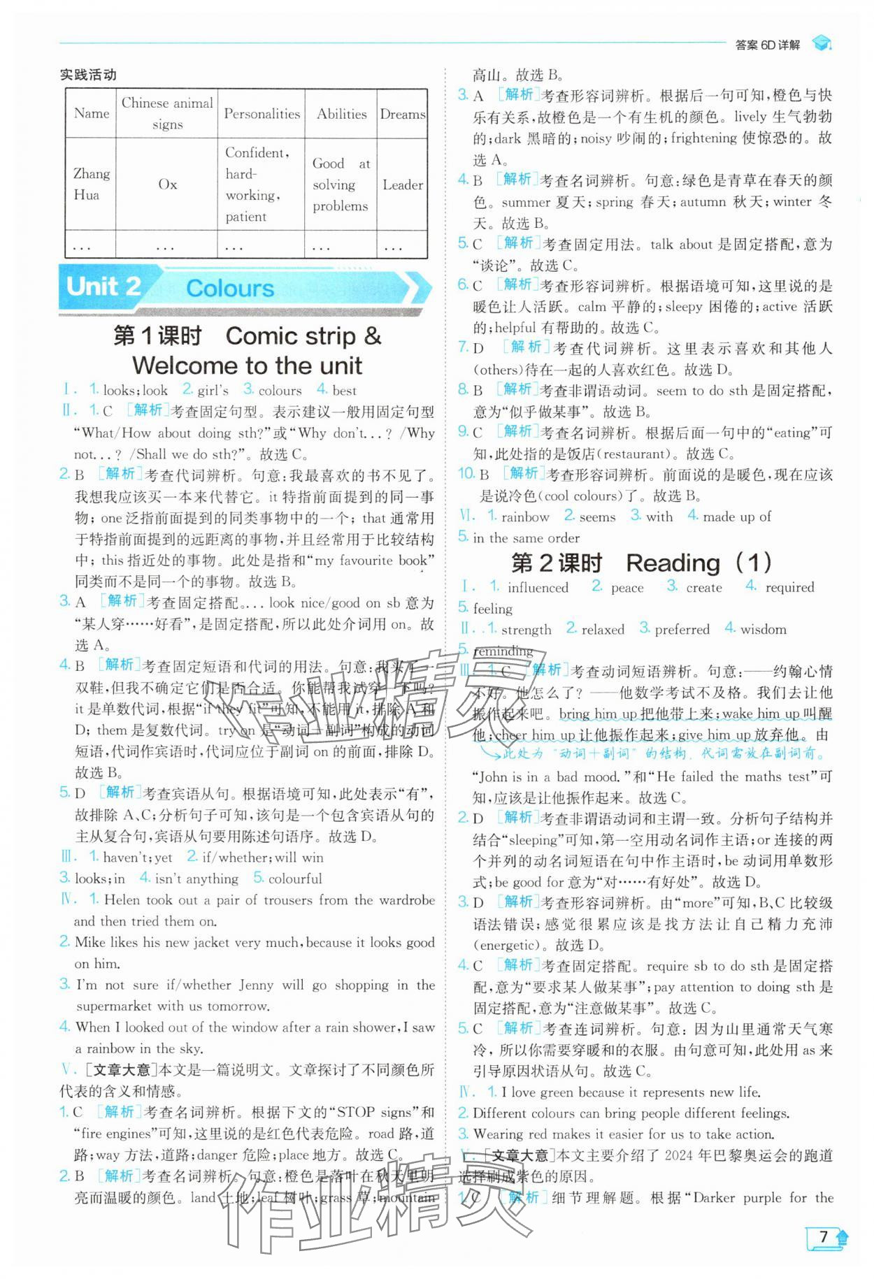 2025年實驗班提優(yōu)訓(xùn)練九年級英語上冊譯林版 參考答案第7頁