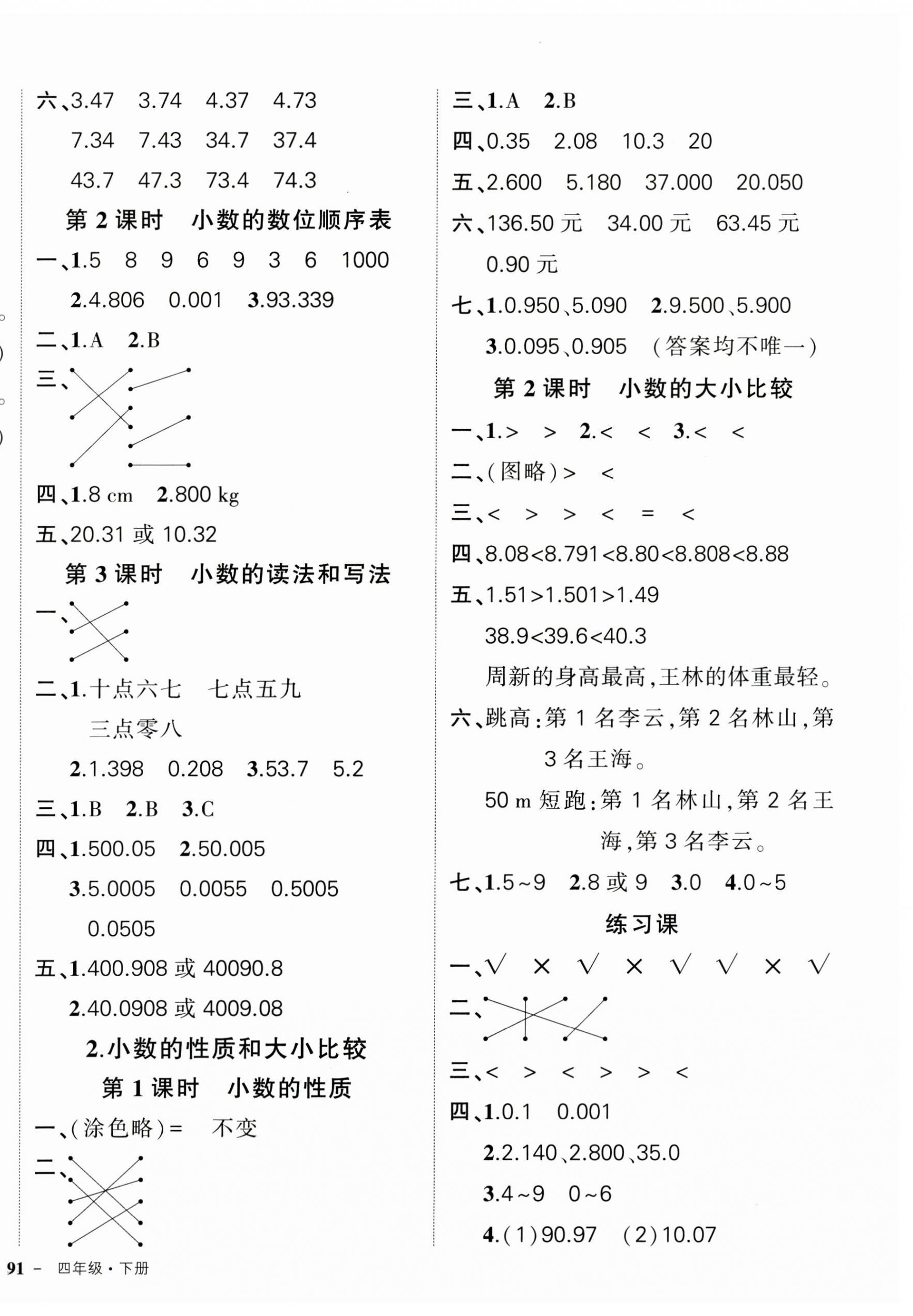 2025年状元成才路创优作业100分四年级数学下册人教版 参考答案第6页