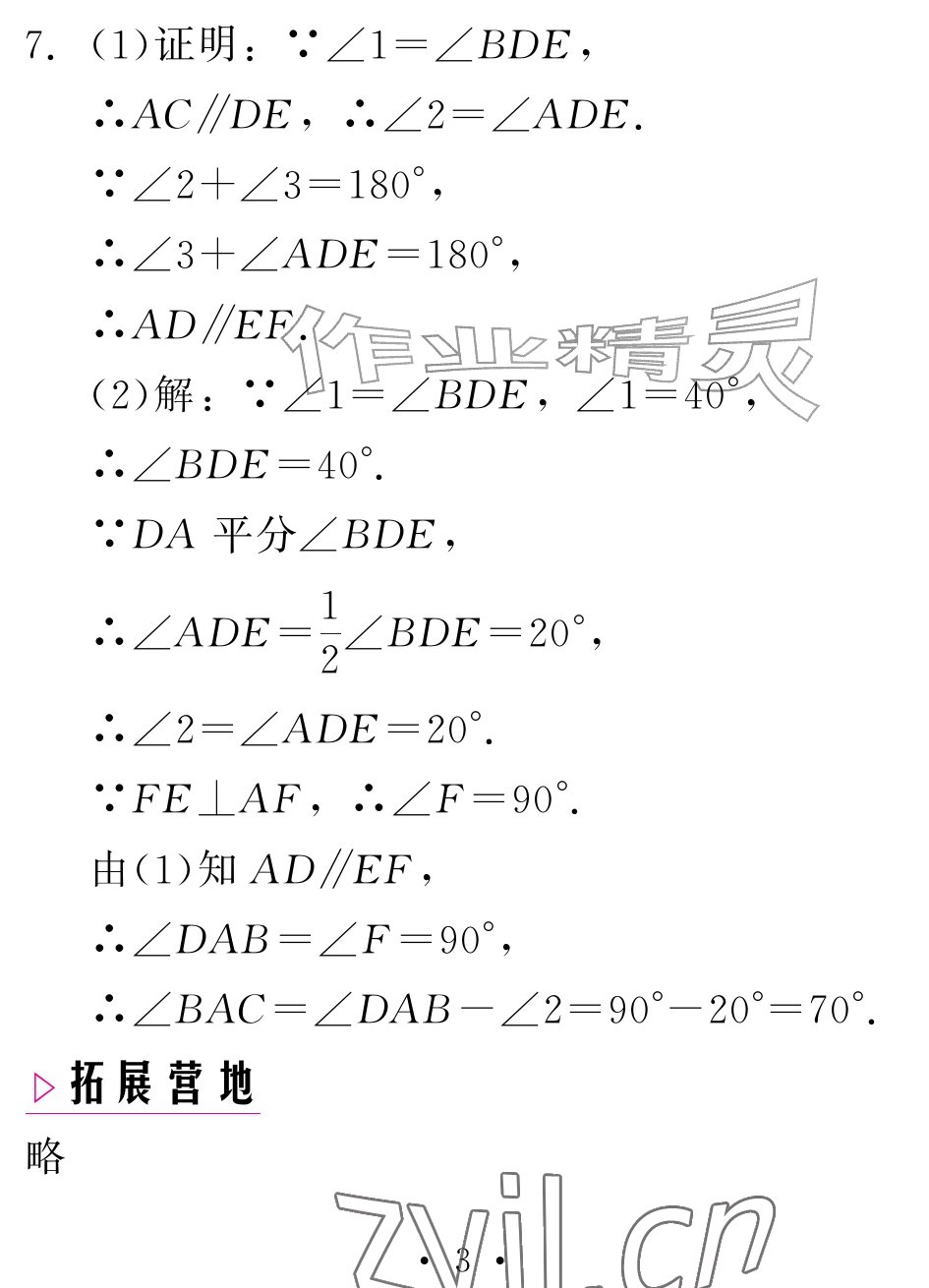 2026年天舟文化精彩暑假团结出版社七年级数学全一册通用版&nbsp;参考答案第3页