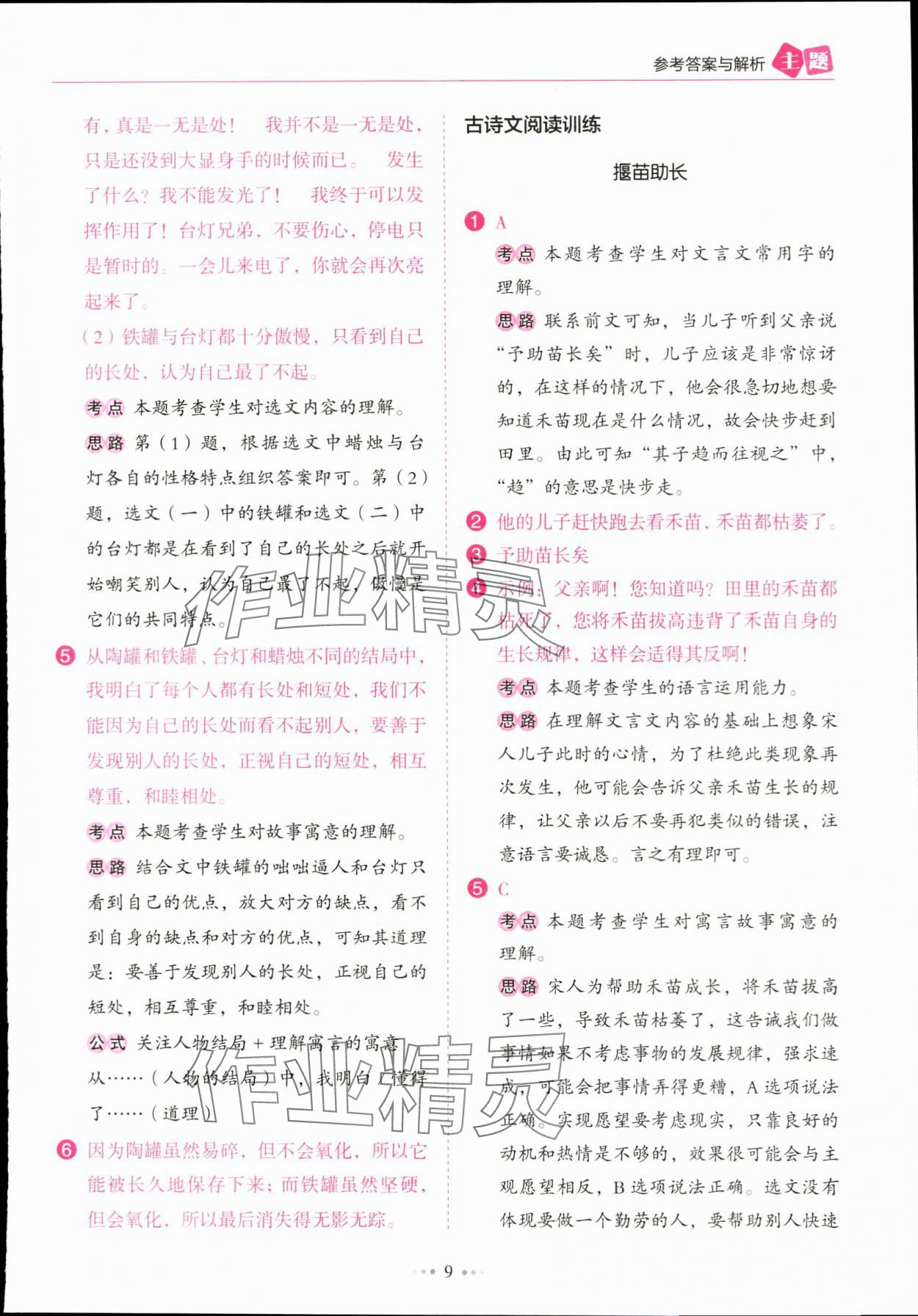 2024年主題閱讀訓練100分三年級語文下冊人教版浙江專版 參考答案第9頁