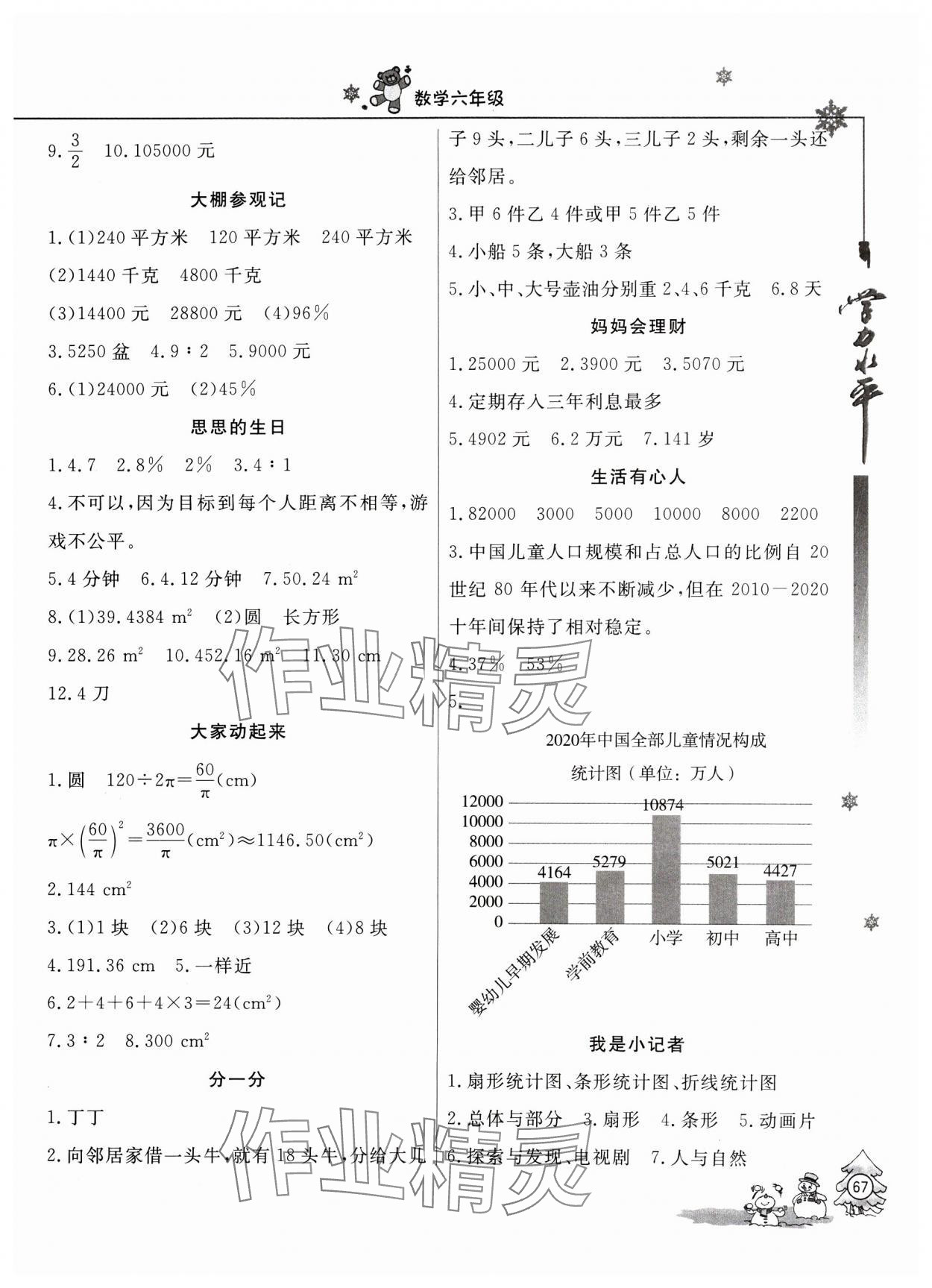 2025年学力水平快乐假期六年级数学人教版 参考答案第2页