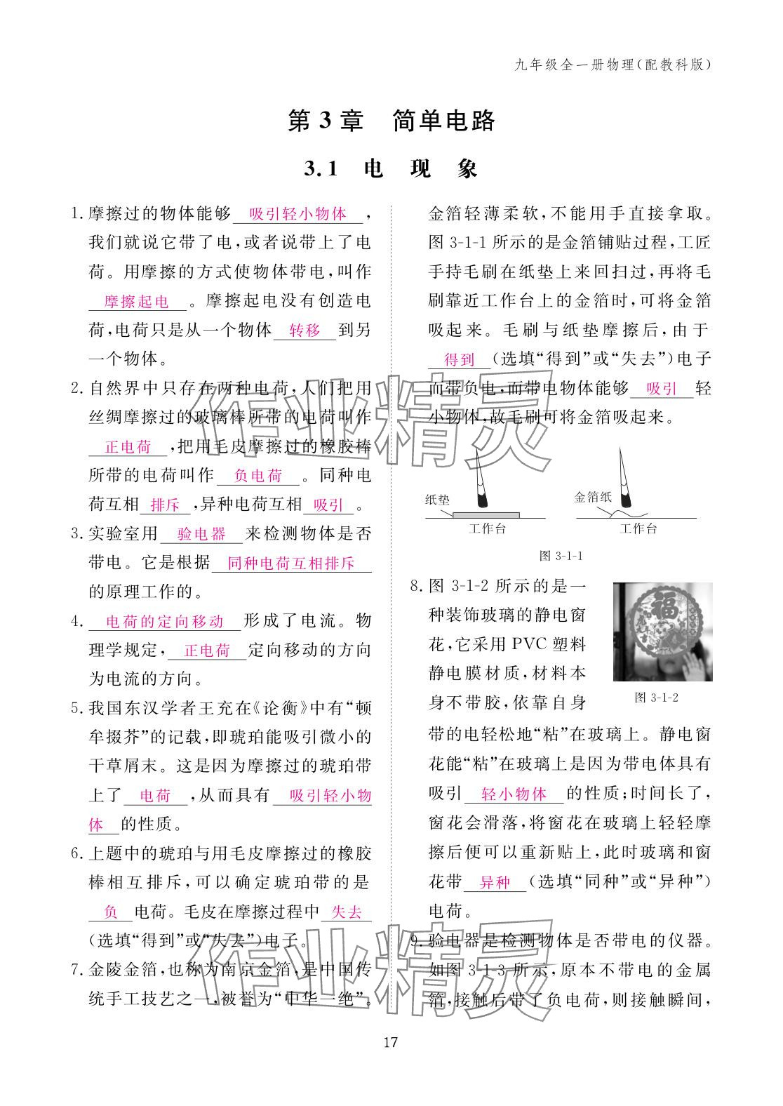 2025年作业本江西教育出版社九年级物理全一册教科版 参考答案第17页