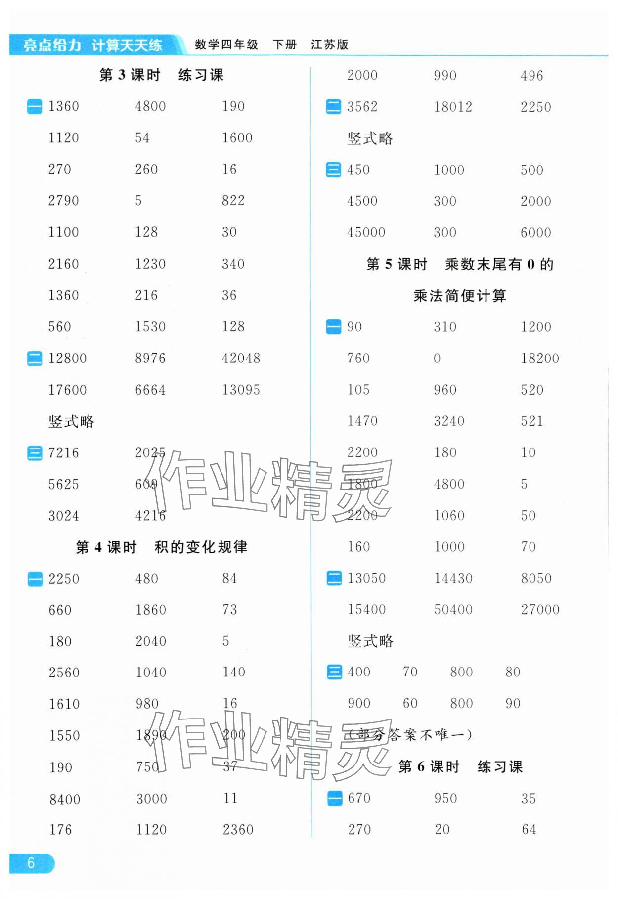 2024年亮點(diǎn)給力計(jì)算天天練四年級(jí)數(shù)學(xué)下冊(cè)蘇教版 第6頁(yè)