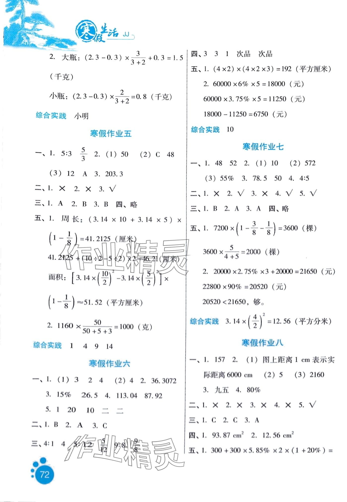 2024年寒假生活河北少年儿童出版社六年级数学冀教版 第2页